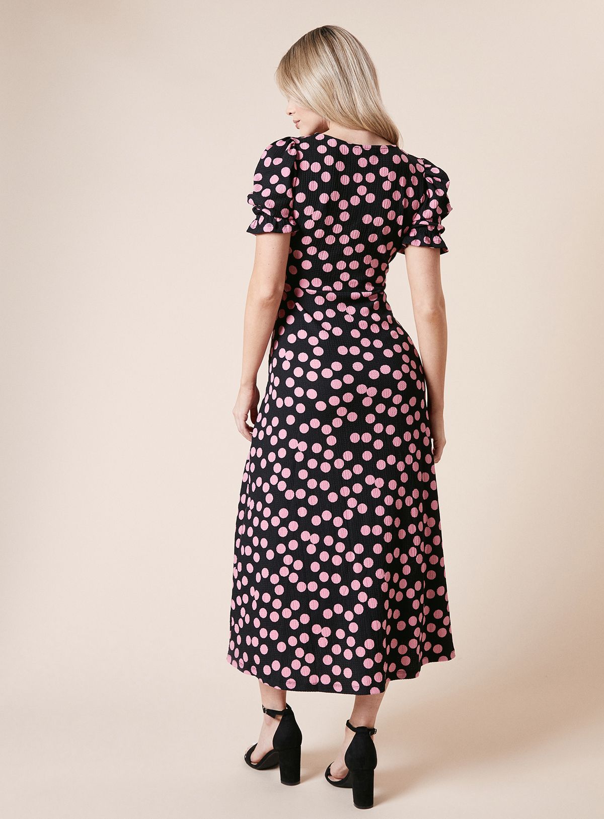 Dorothy Perkins Pink Spot Short Sleeve V Neck Jersey Midi Dress Black image 3