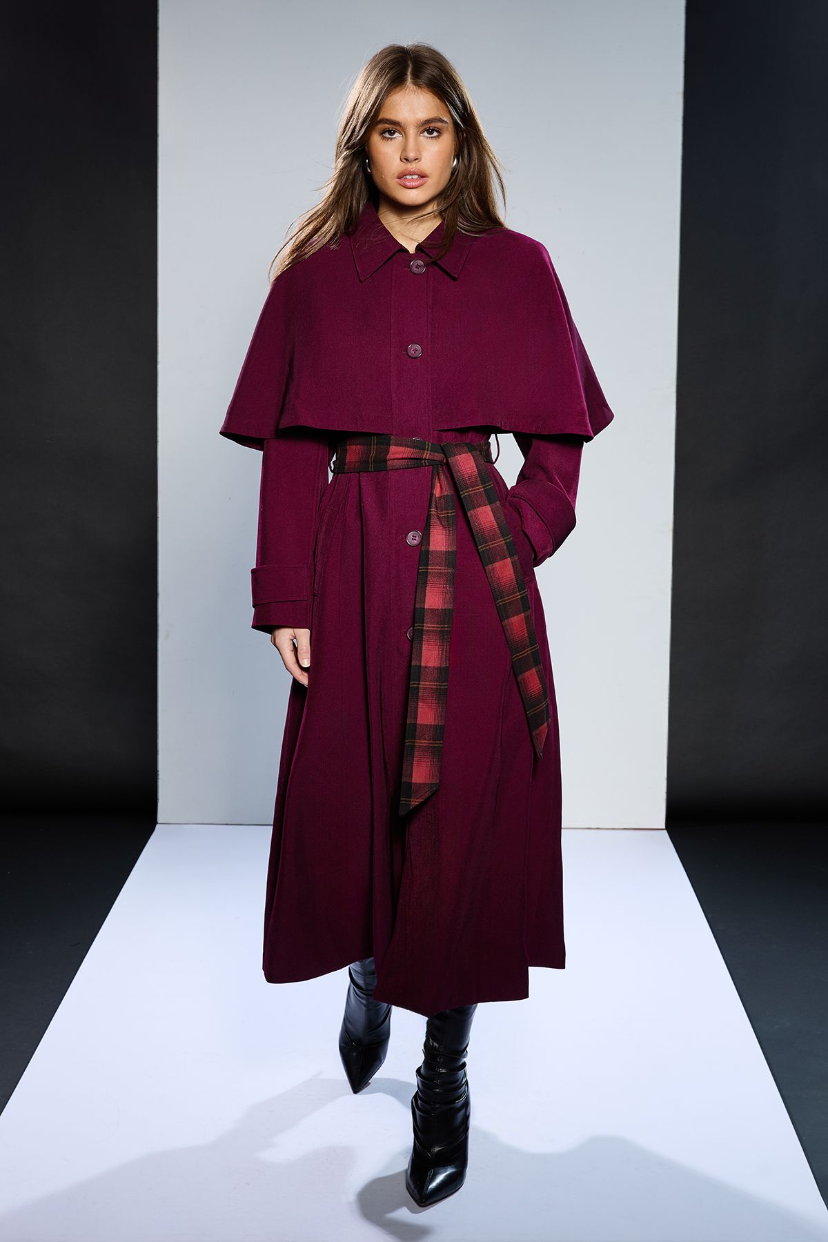 RUNWAY 1.8.1.8 Runway 1.8.18 Belted Cape Coat Berry image 1
