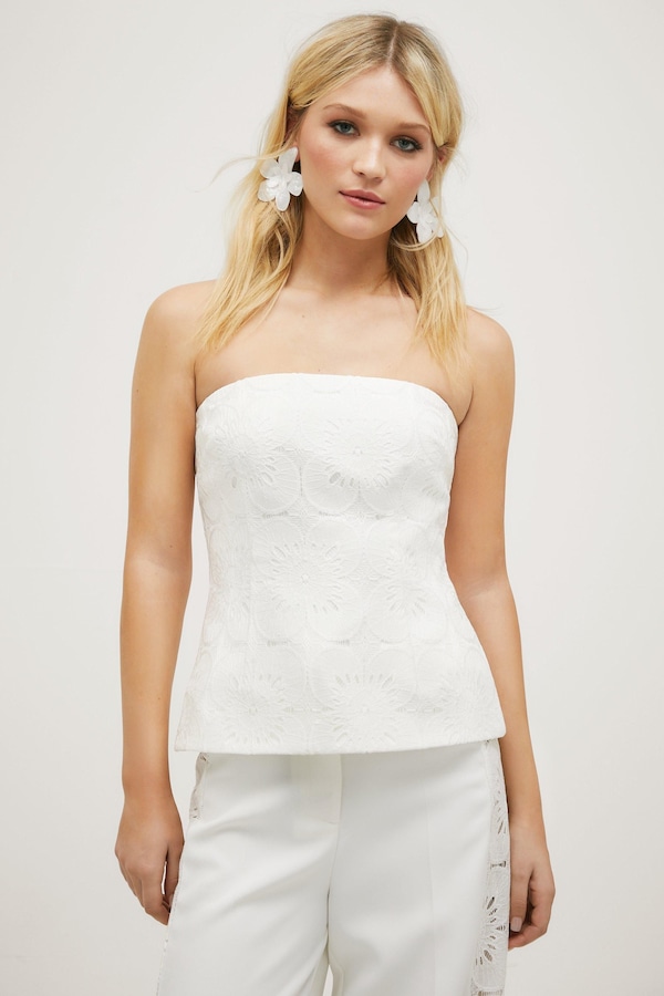 NastyGal Lace Bandeau Peplum Top Ivory