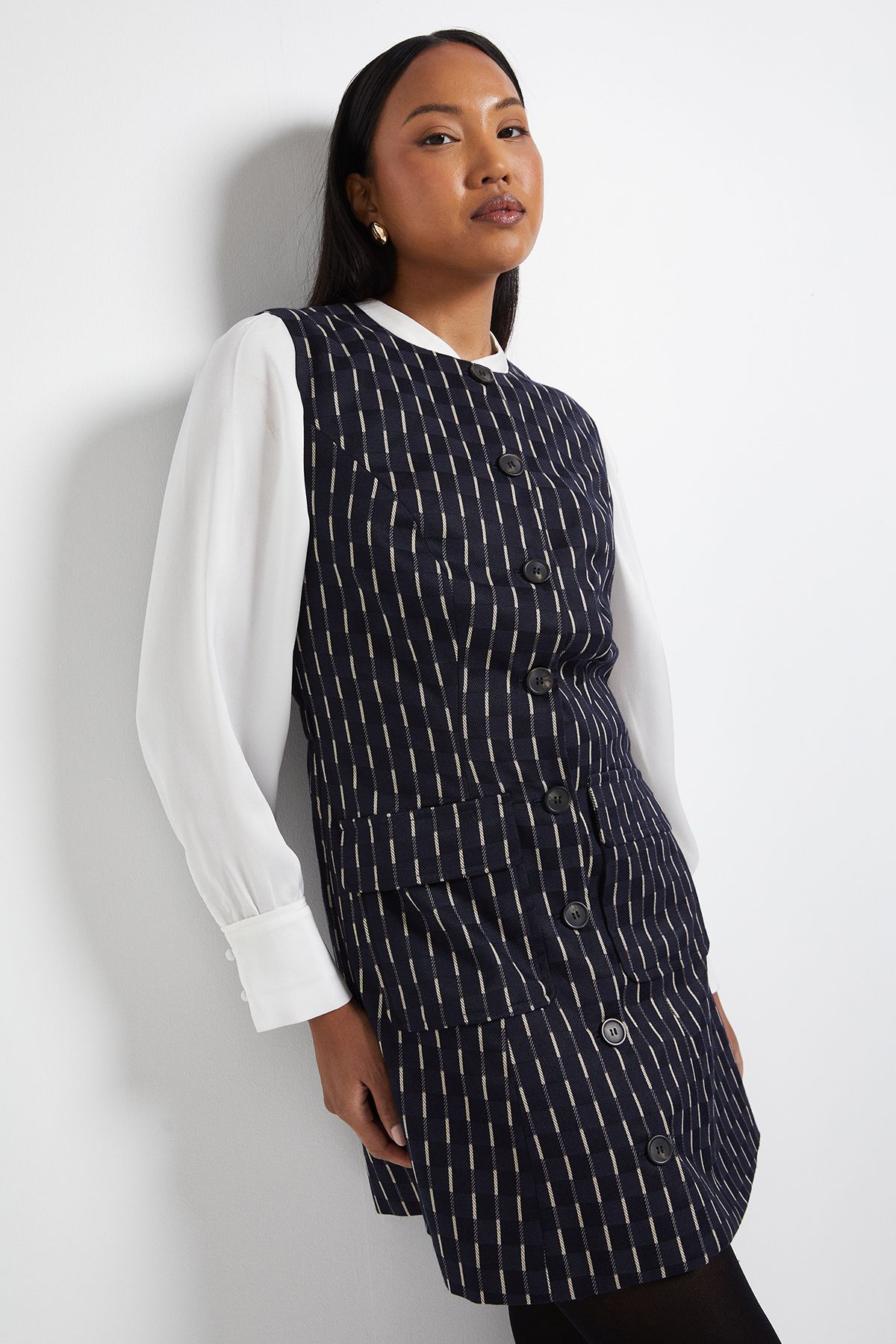 Principles Navy Check Detail Tailored Sleeveless Mini Dress Navy image 2