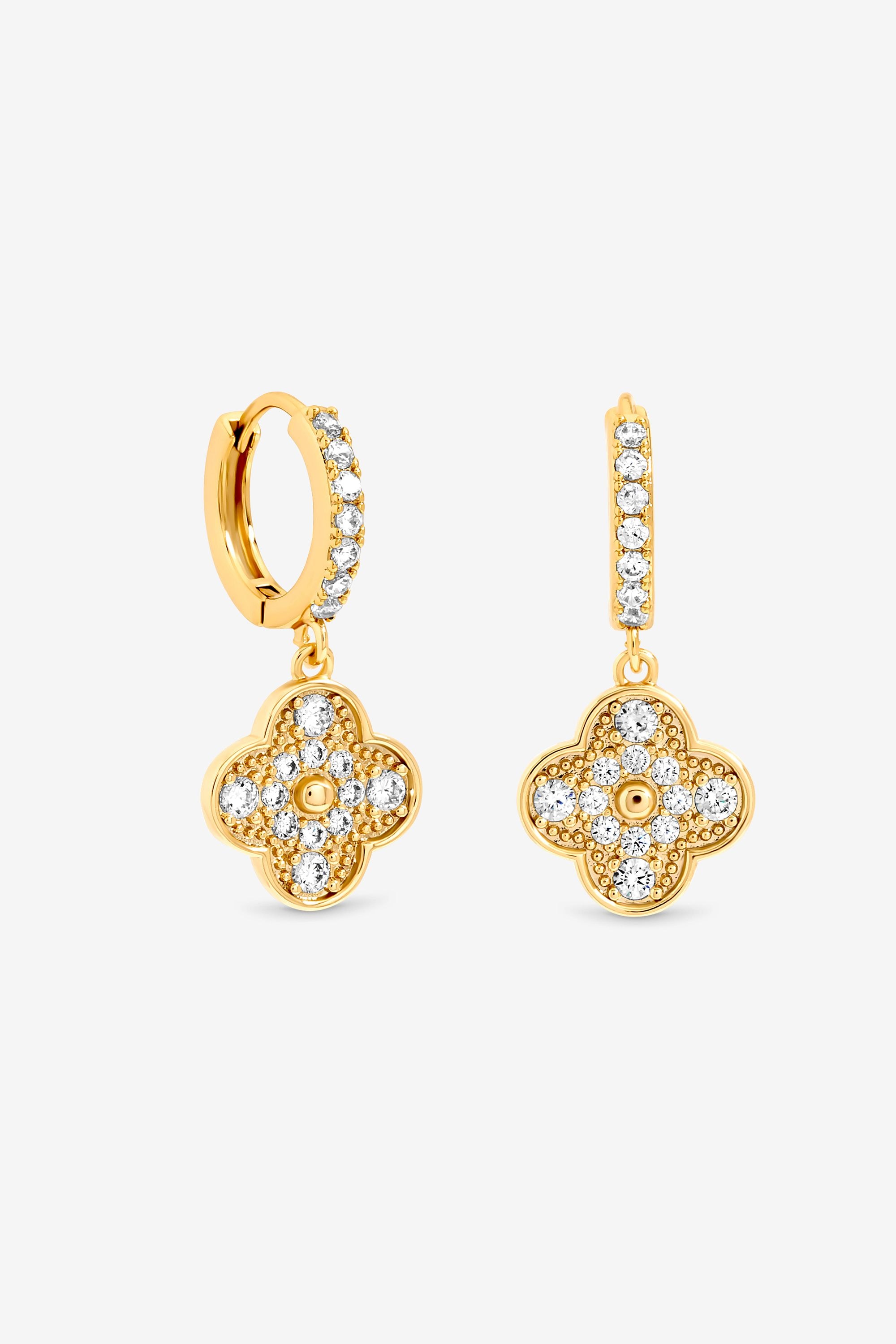 Jon Richard Gold Plated Pave Clover Earrings image 1