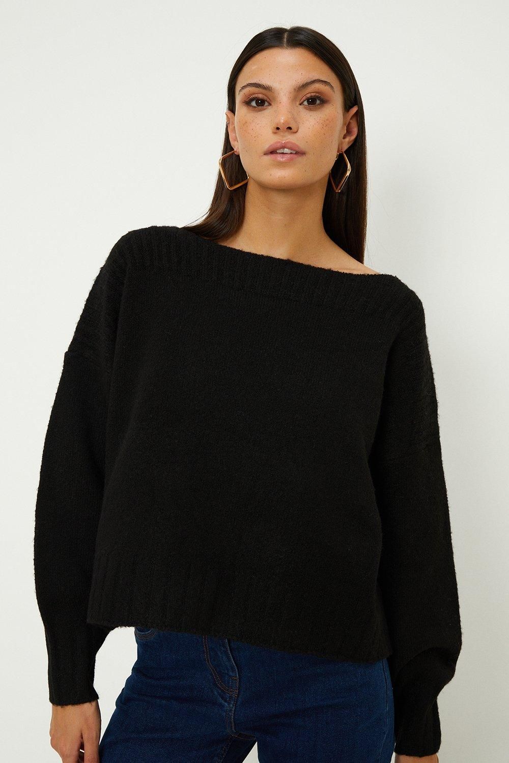Oasis Cosy Slash Neck Jumper Black