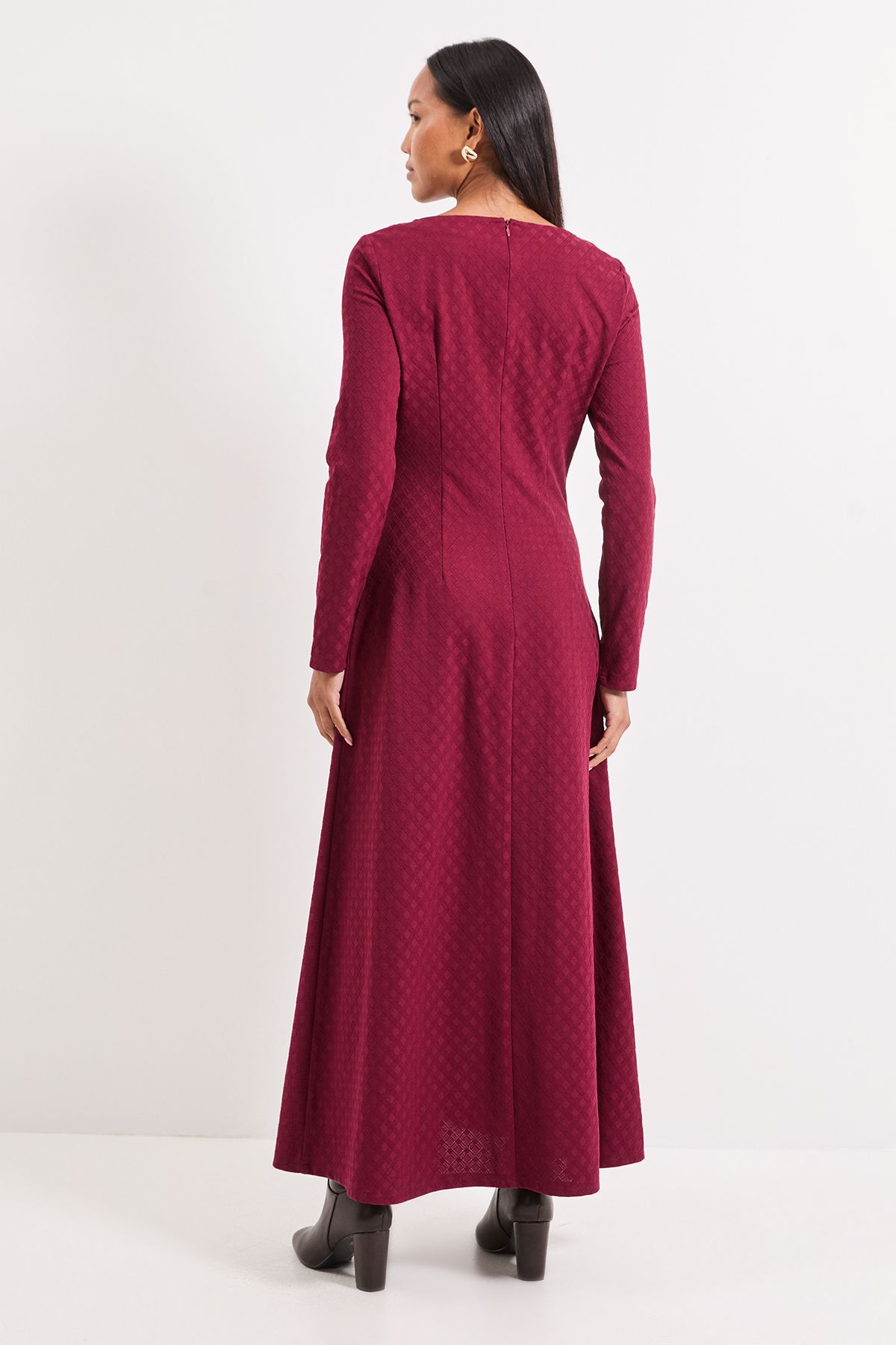 Principles Ruched Detail Textured Jersey Jacquard Maxi Dress Wine image 3