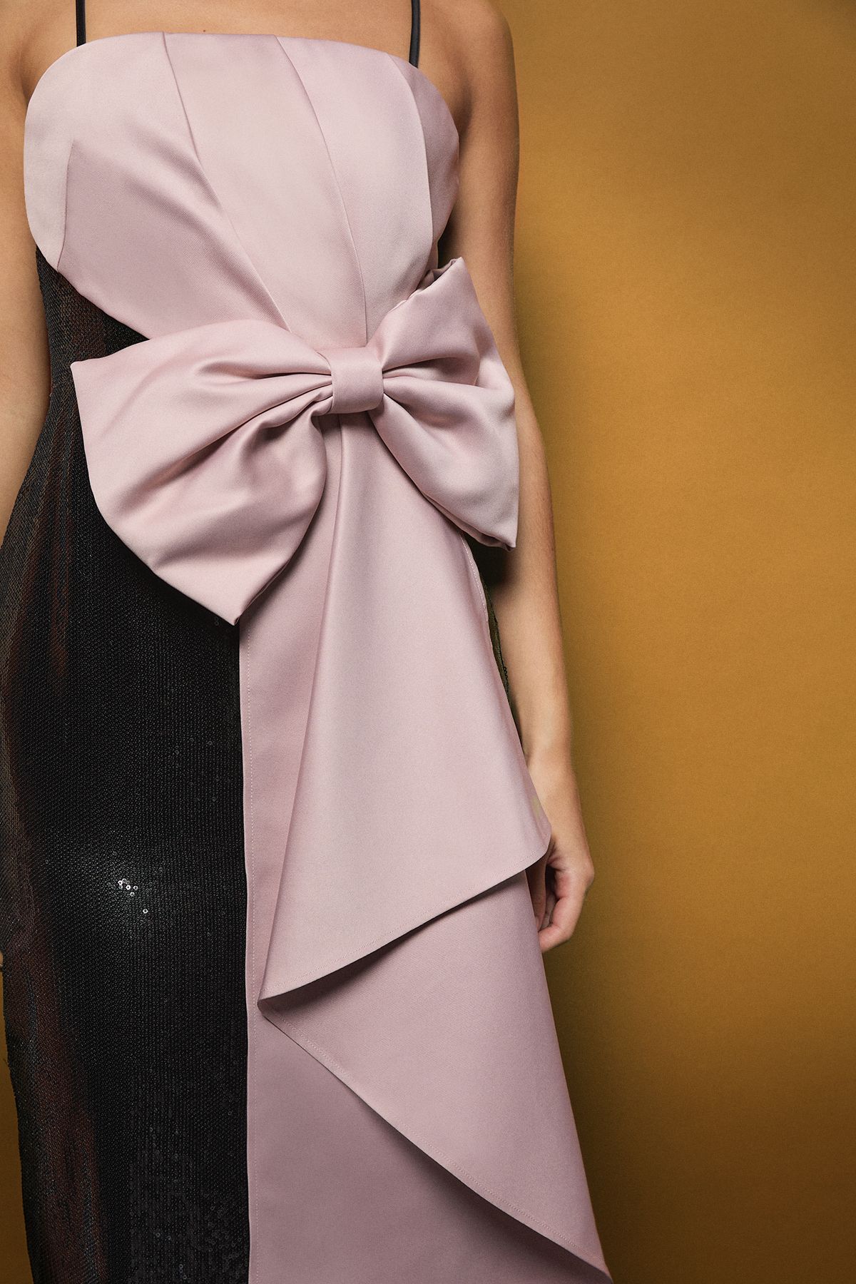 Coast Strapless Sequin Maxi Dress with Contrast Satin Bow Black image 4