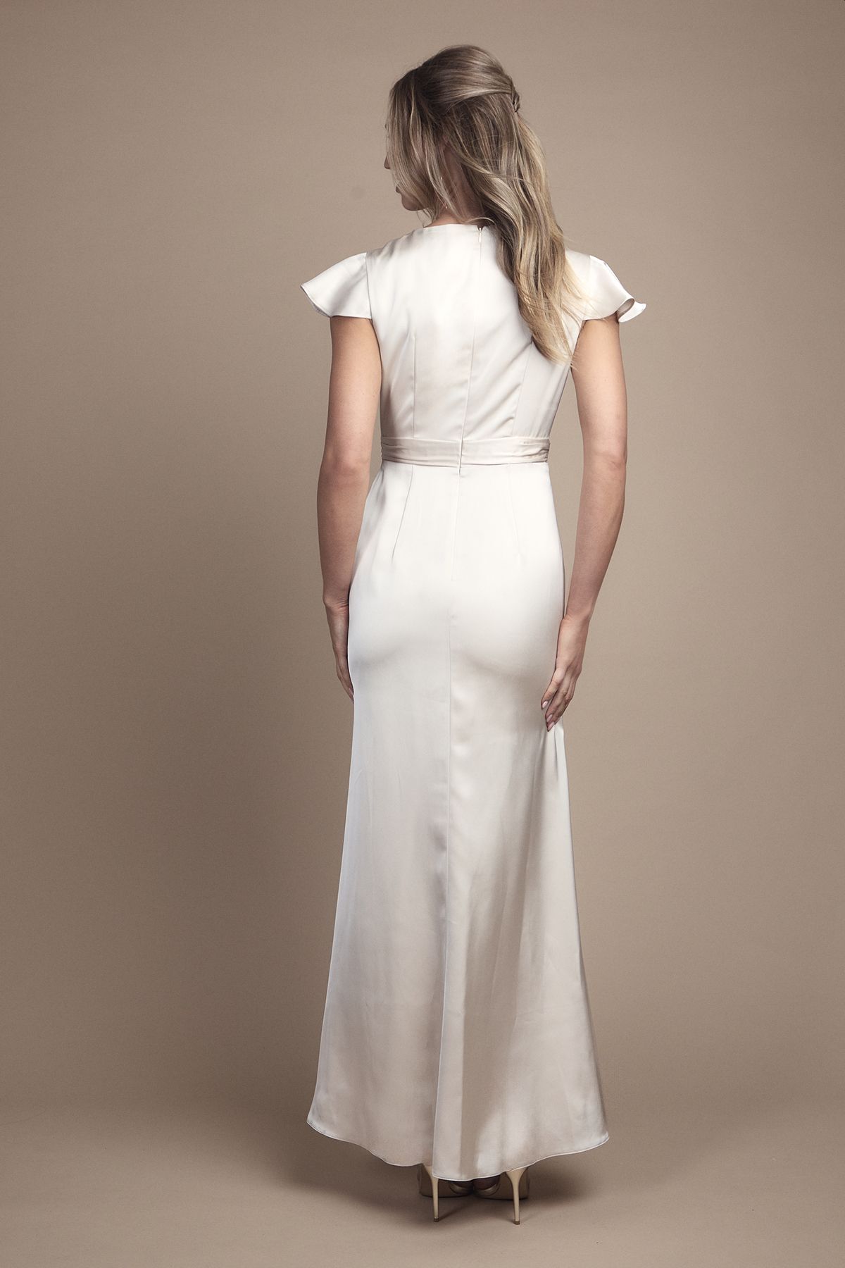 Coast Wrap Front Flutter Sleeve Maxi Bridesmaid Dress Champagne image 3