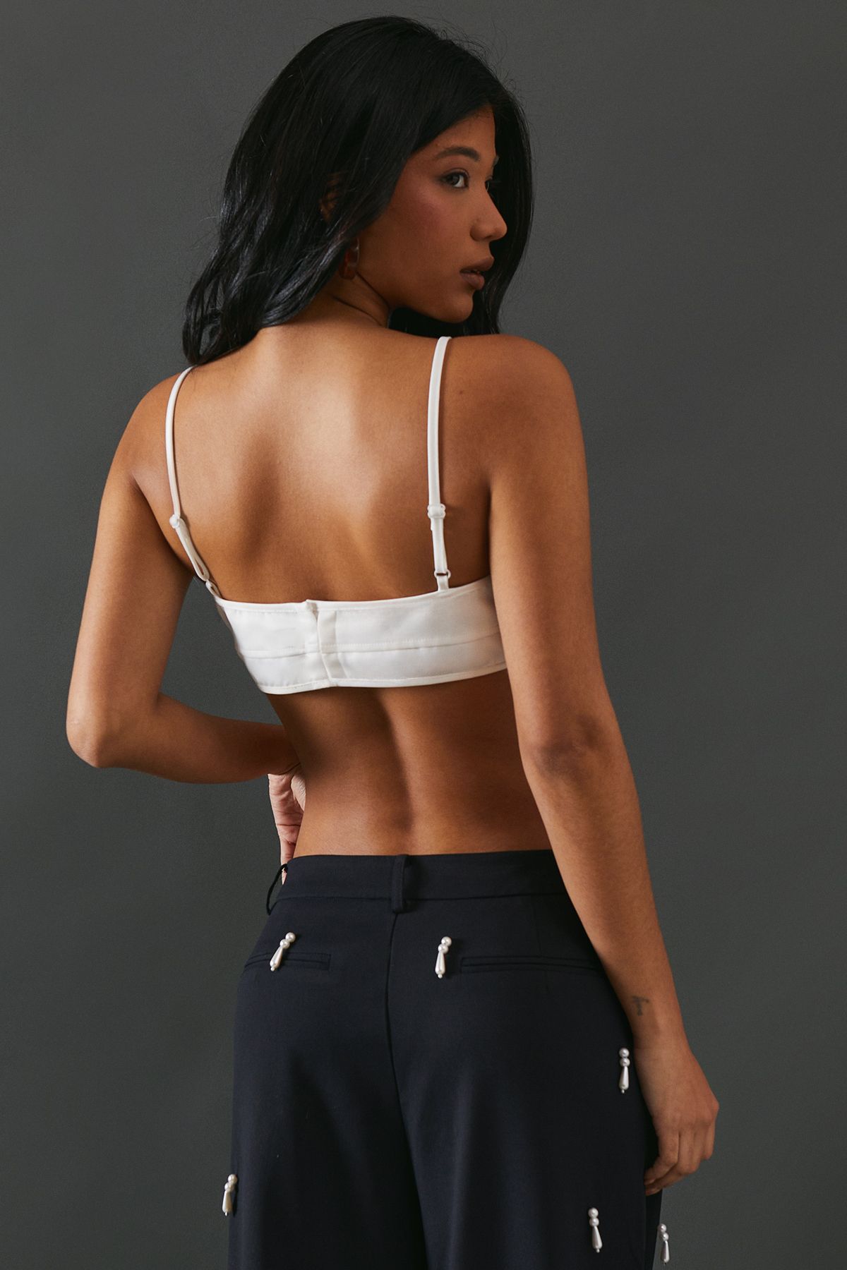 Warehouse Heavy Satin Strappy Seaming Bralette Ivory image 3