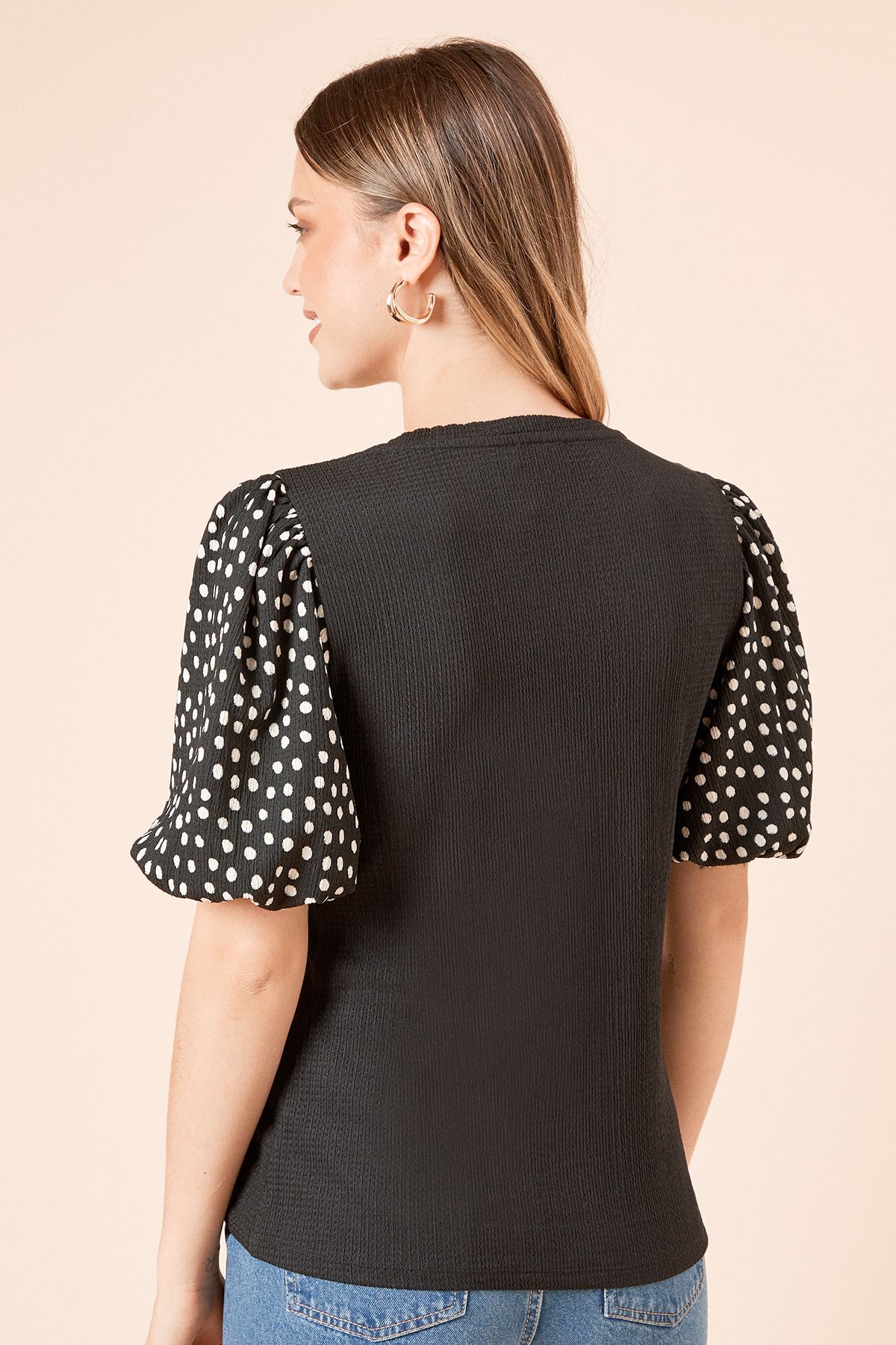Dorothy Perkins Mono Spot Printed Puff Sleeve Top Mono image 4