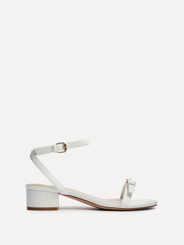 Linzi Amanza White Faux Leather Low Block Heeled Sandal