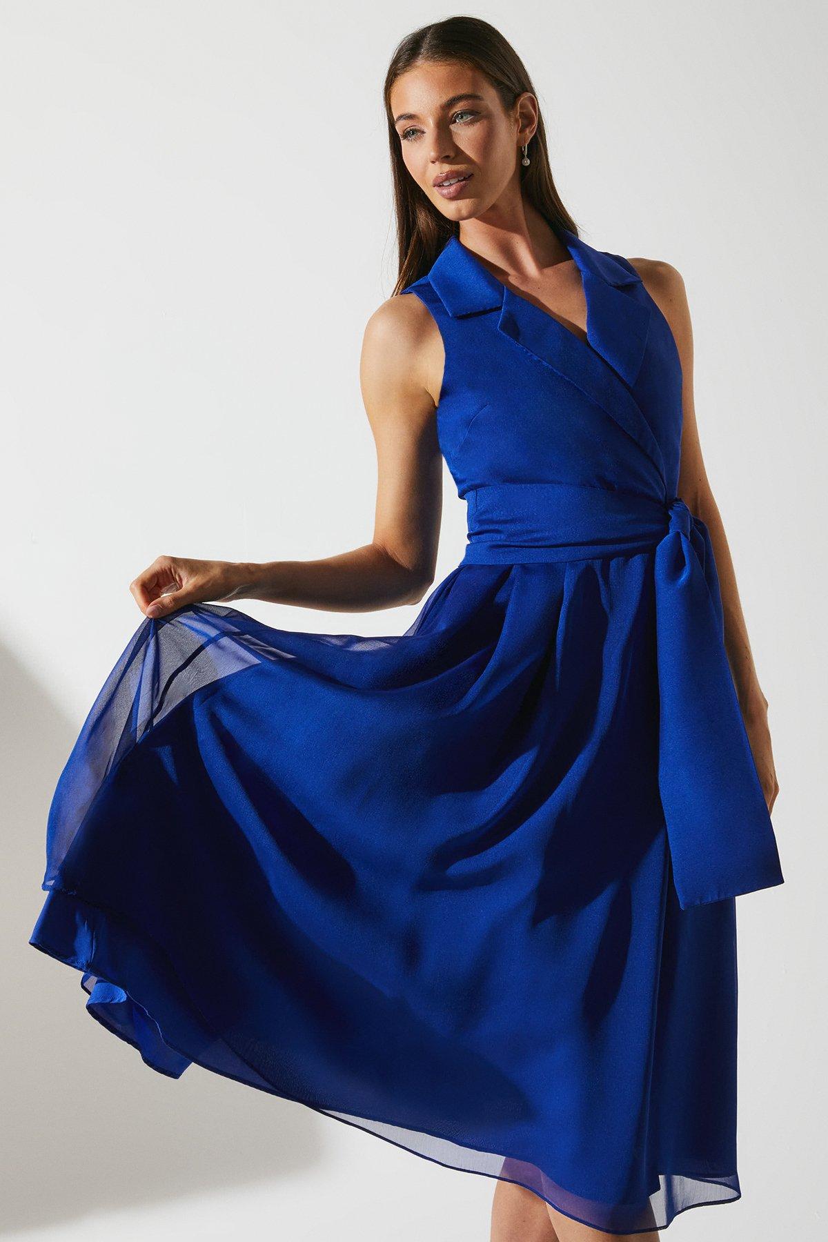 Coast Wrap Front Dress In Chiffon With Collar Navy image 2