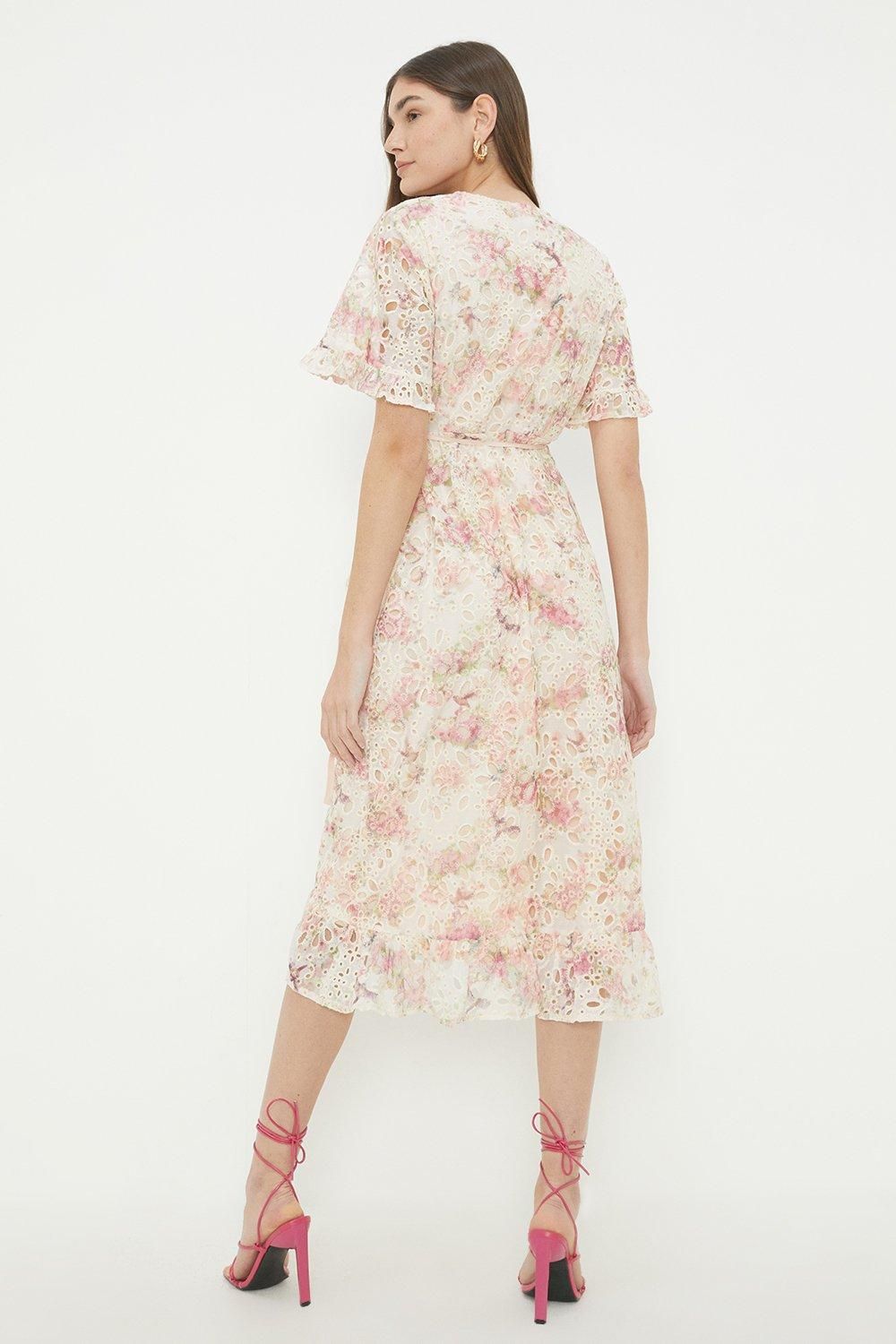 Dorothy Perkins Cutwork Chiffon Ruffle Wrap Midi Dress Pink image 3