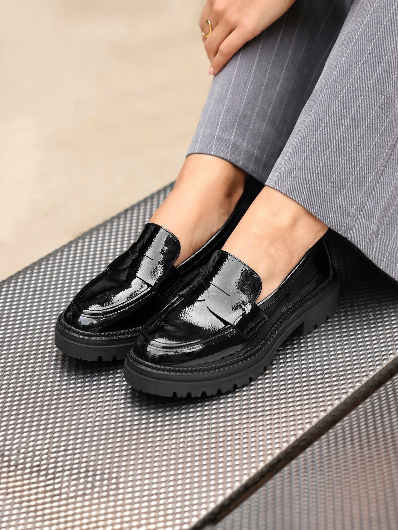 Linzi Lesson Black Patent Chunky Loafer image 2