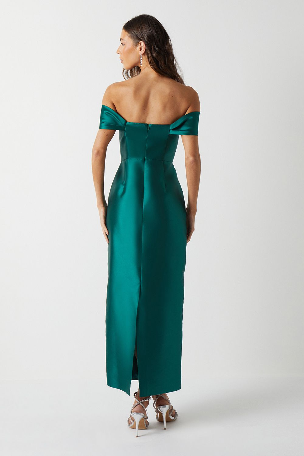 Coast Coast Honoured Twill Bardot Column Midi Bridesmaid Dress Emerald image 3