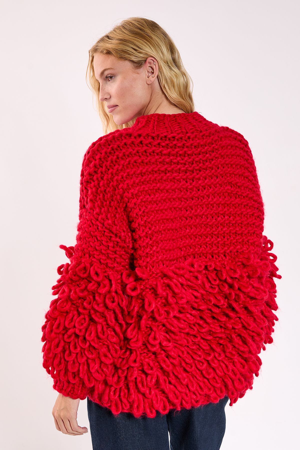 NastyGal Loopy Quarter Zip Oversized Jumper Red image 4