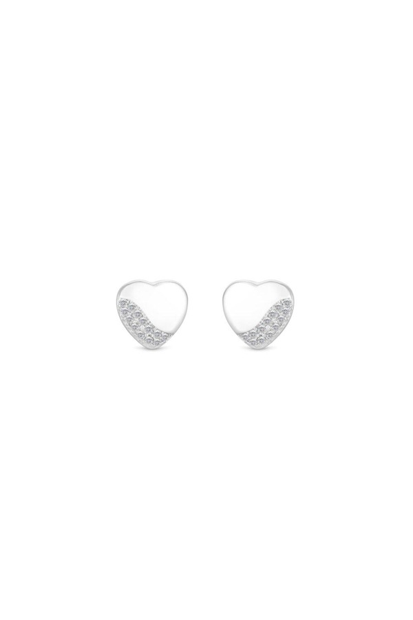 Simply Silver Sterling Silver 925 Polished and Pave Heart Stud Earrings
