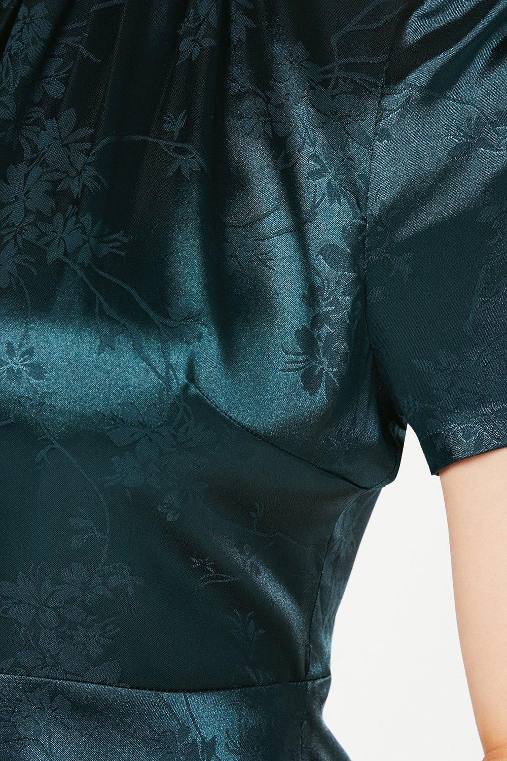 Oasis Petite Jacquard Satin Drop Hem Mini Dress Green image 5