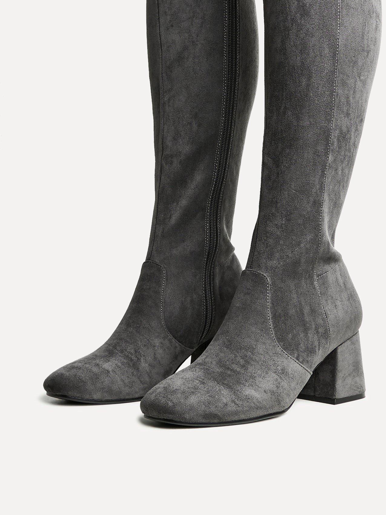 Linzi Frosty Grey Faux Suede Block Heeled Knee High Boot image 4
