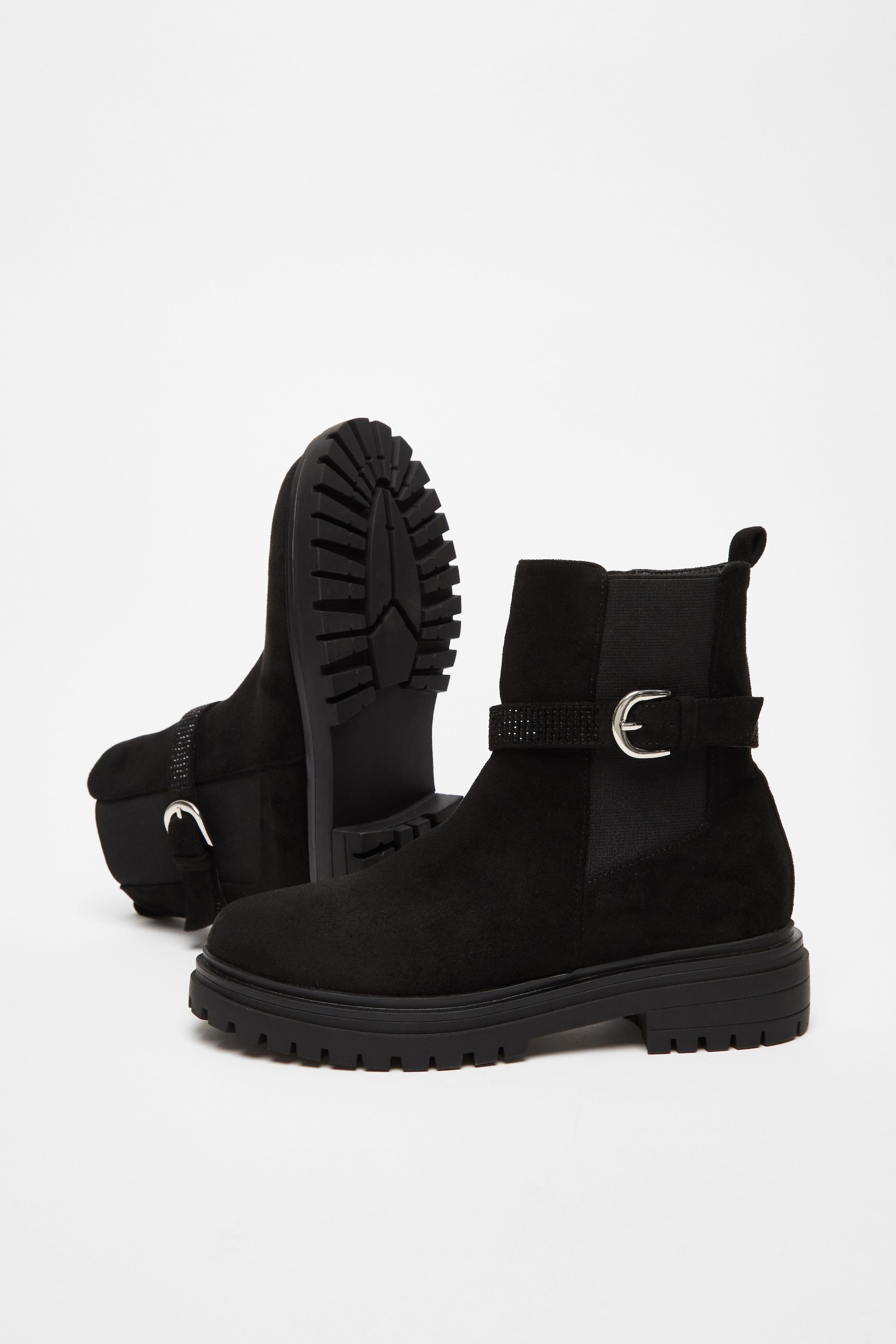 Quiz Black Diamante Chunky Buckle Boots image 2