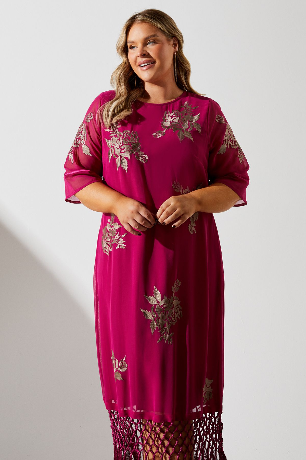 Coast Plus Fringe Hem Embellished Shift Dress Berry image 2