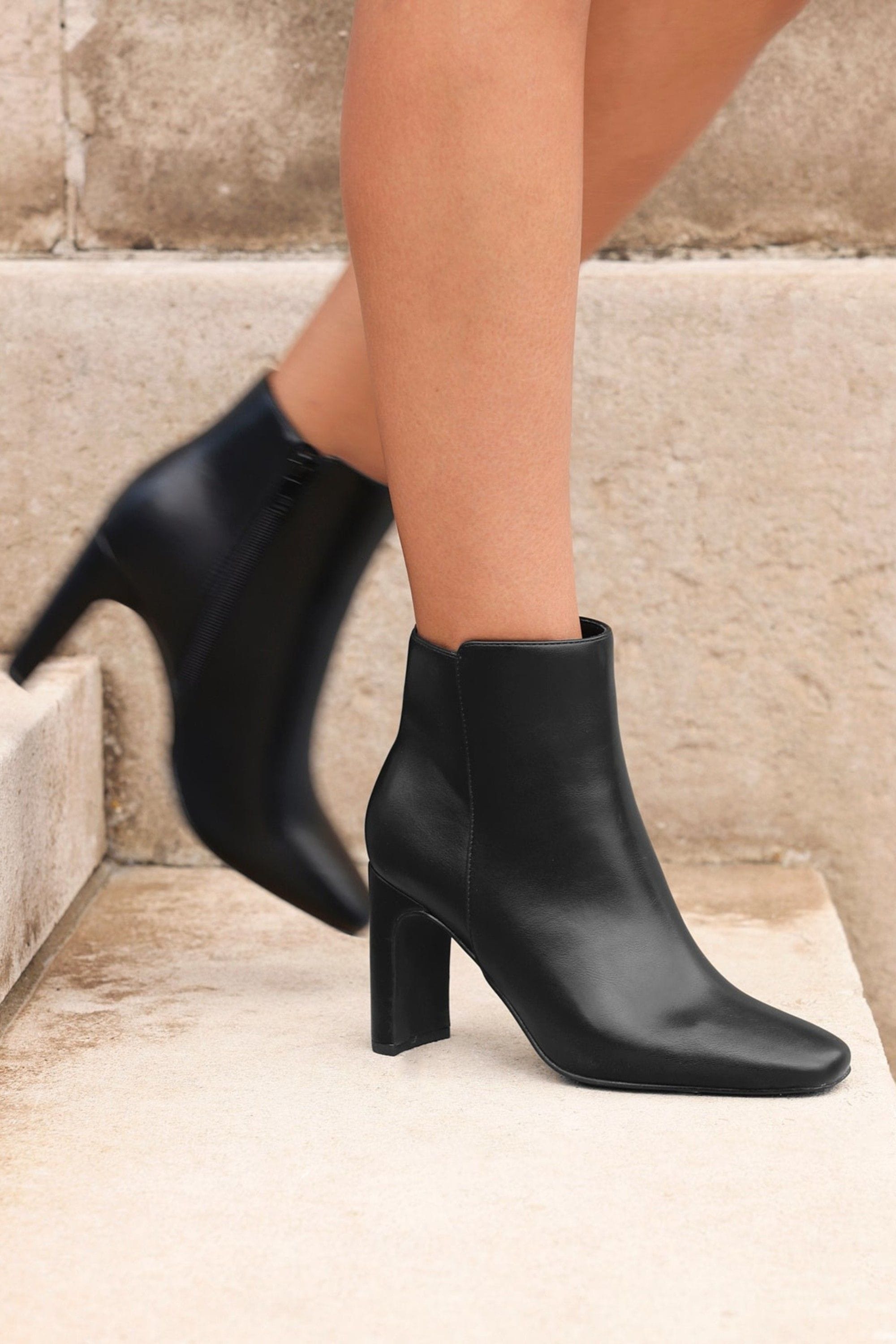 Linzi Glance Black Faux Leather Block Heel Ankle Boot image 2