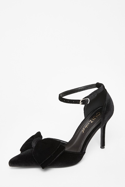 Quiz Black Wide Fit Velvet Bow Court Heels