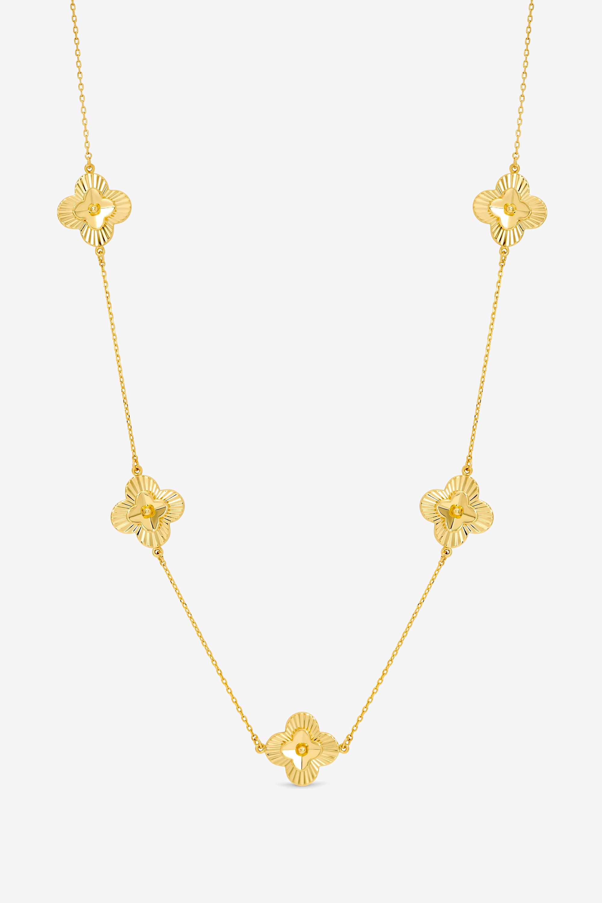 Inicio 14K Gold Plated Diamond Cut Clover Station Necklace - Gift Pouch image 1