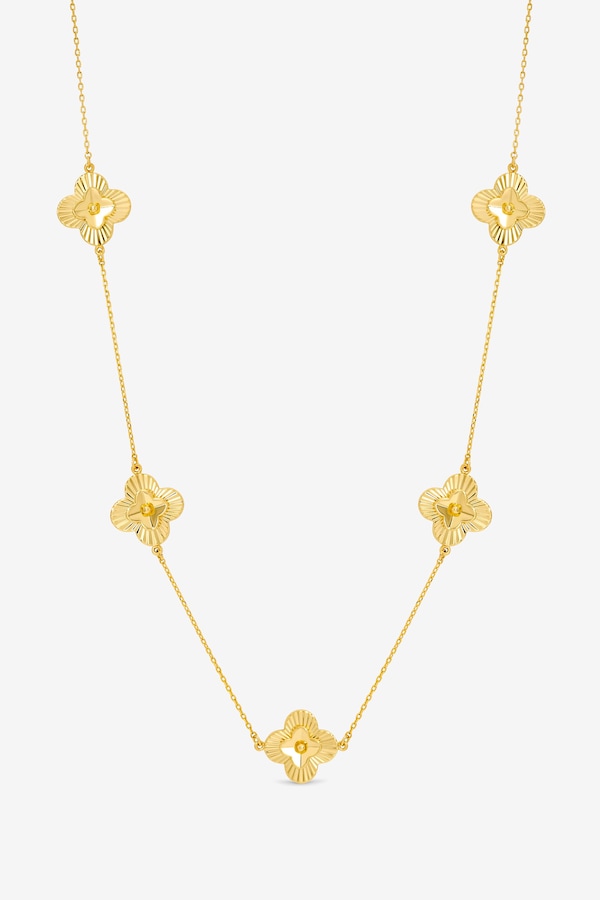 Inicio 14K Gold Plated Diamond Cut Clover Station Necklace - Gift Pouch