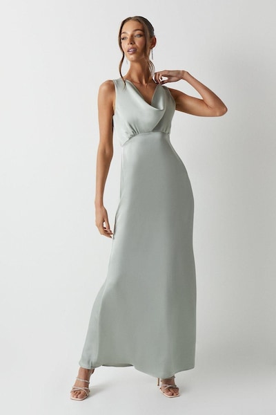 Coast Cowl Front Satin Fishtail Bridesmaid Maxi Dress Sage