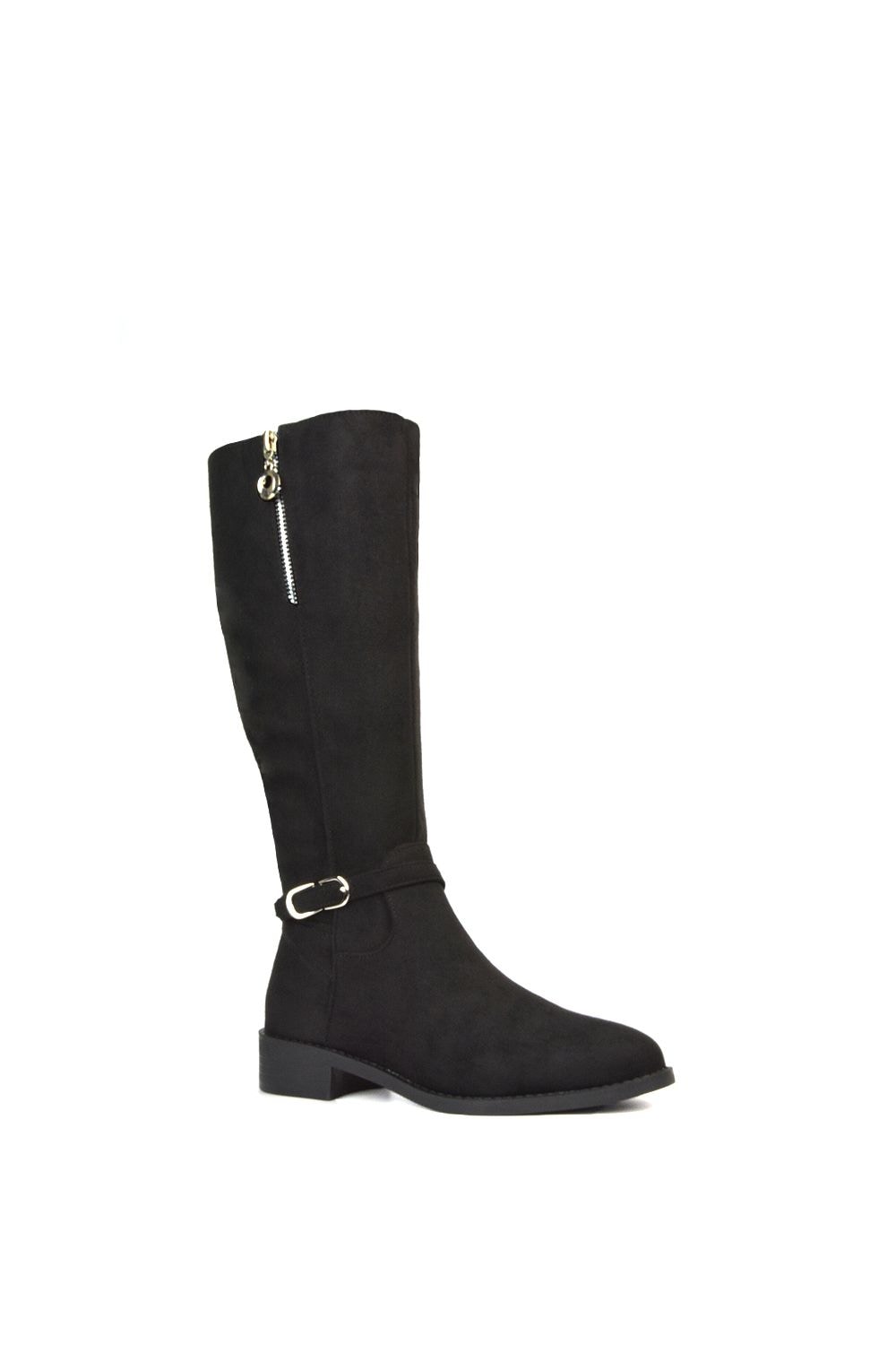 XY London 'Georgina' Knee High Boots Low Heel Zip Up Calf Riding Biker With Ankle Strap image 2