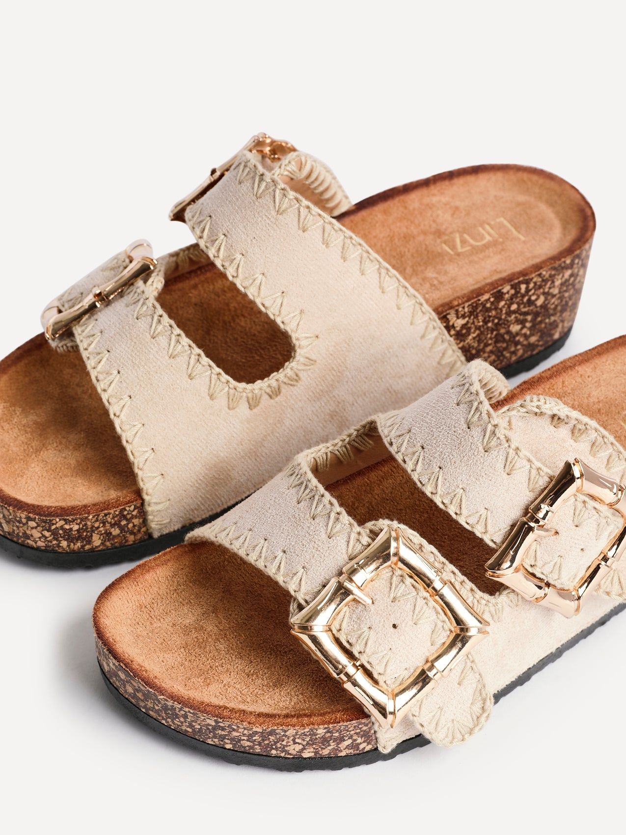 Linzi Darby Beige Faux Suede Double Buckle Sandal image 5