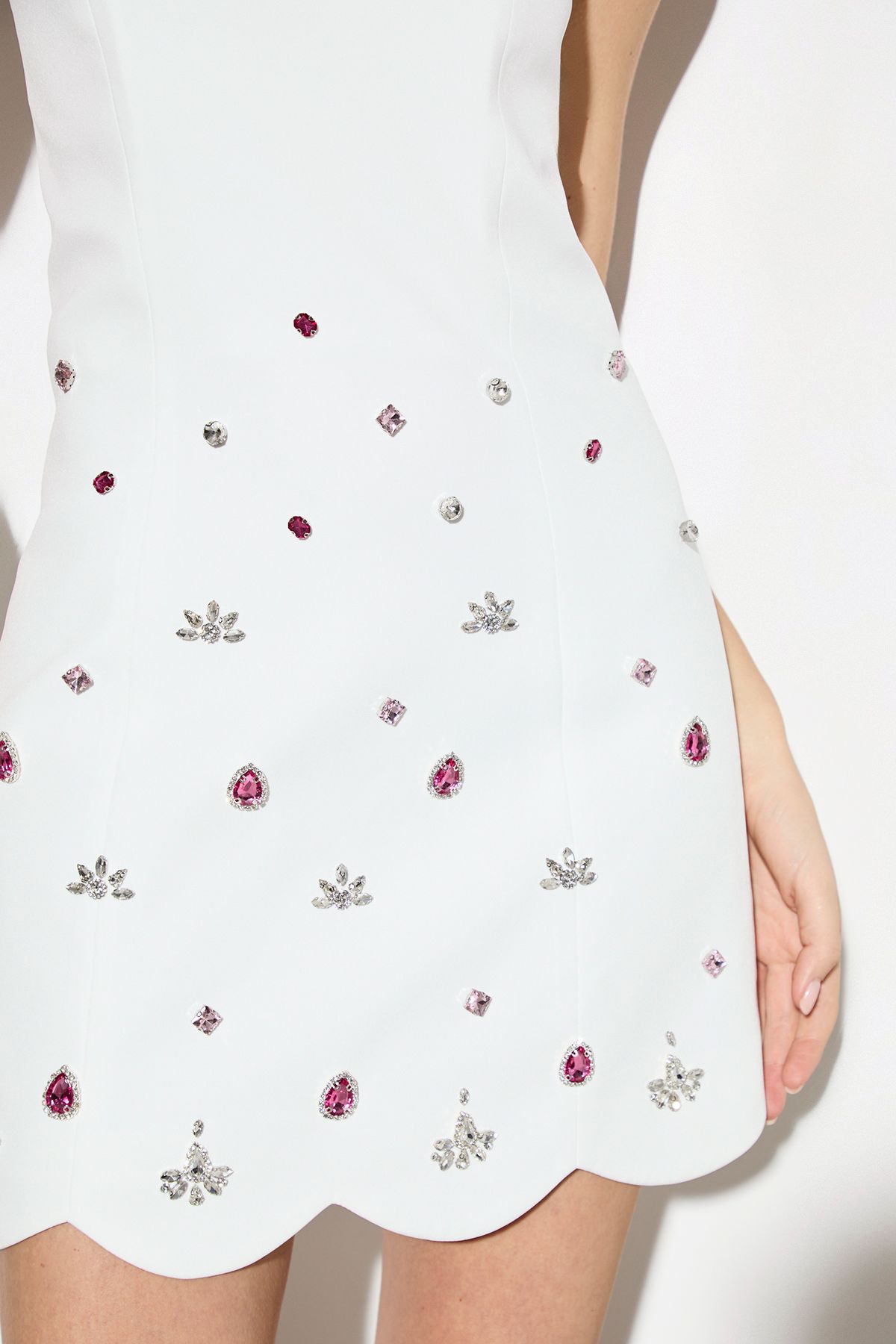 MissPap Premium Scalloped Embellished Mini Dress Ivory image 4