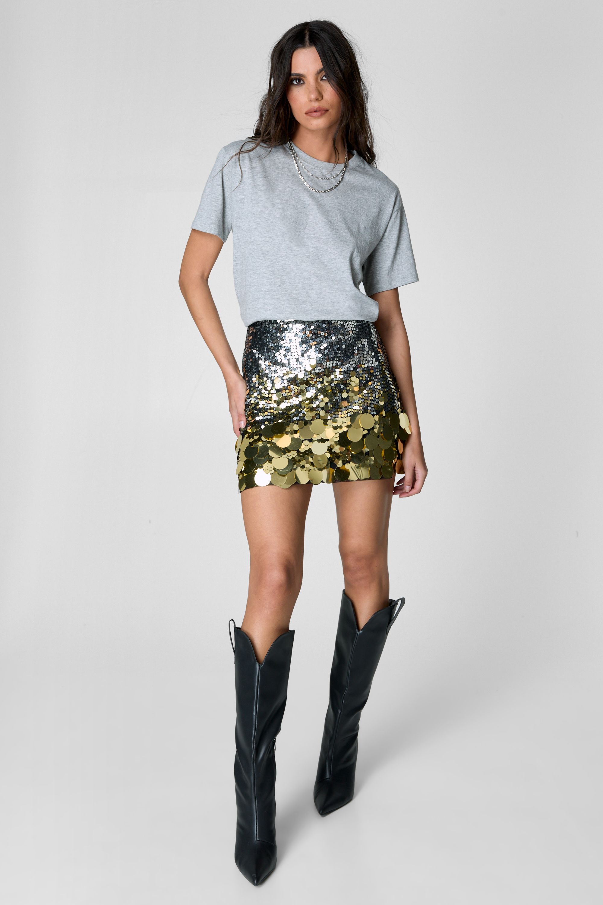 NastyGal Disc Sequin Ombre Mini Skirt Gold image 2