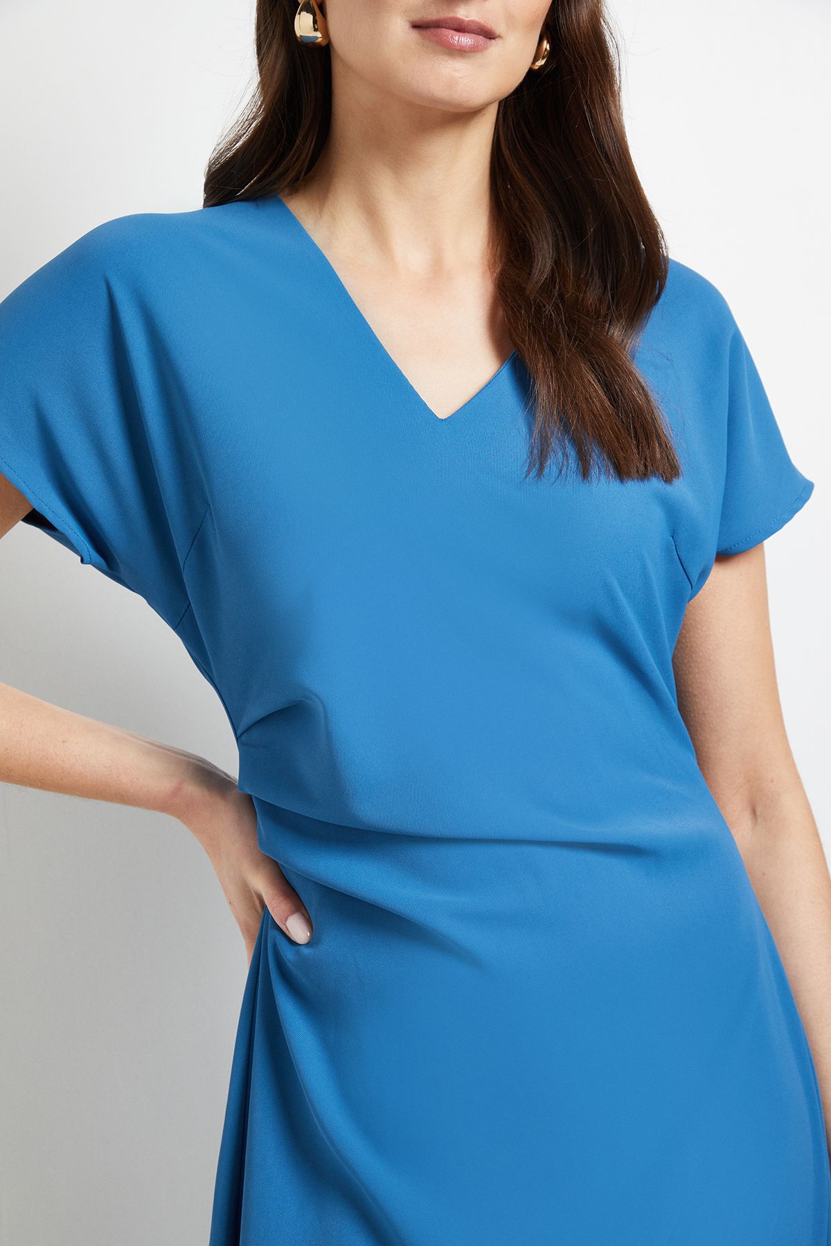 Principles Pleated Waist V Neck Midi Dress Denim-blue image 5