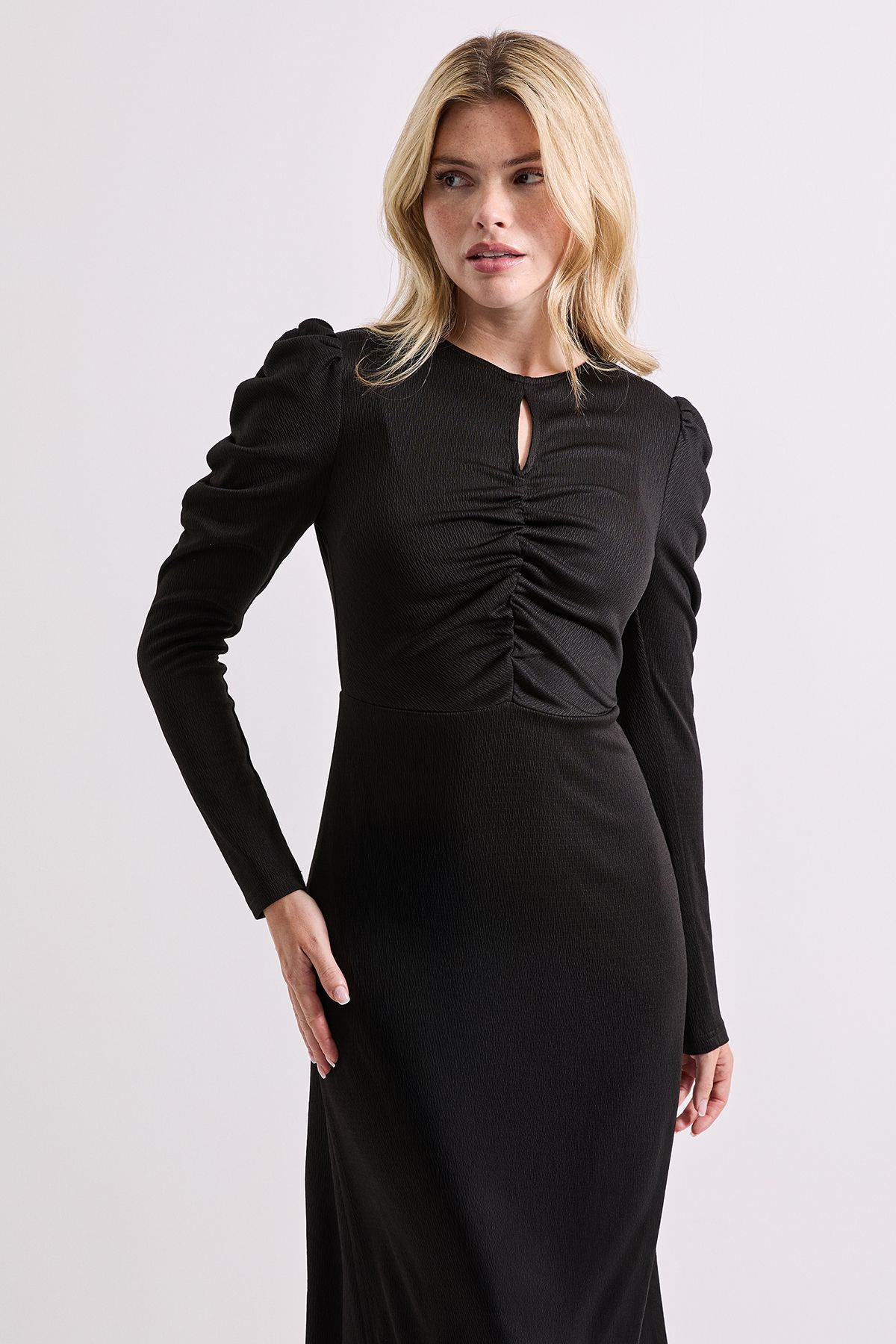 Dorothy Perkins Keyhole Long Sleeve Jersey Midi Dress Black image 4