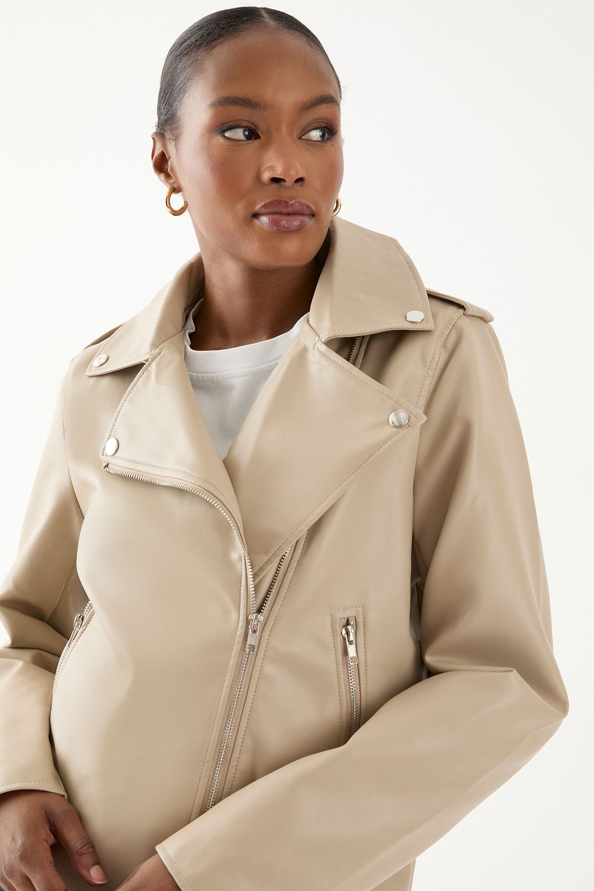 MissPap Leather Look Biker Jacket Stone image 3