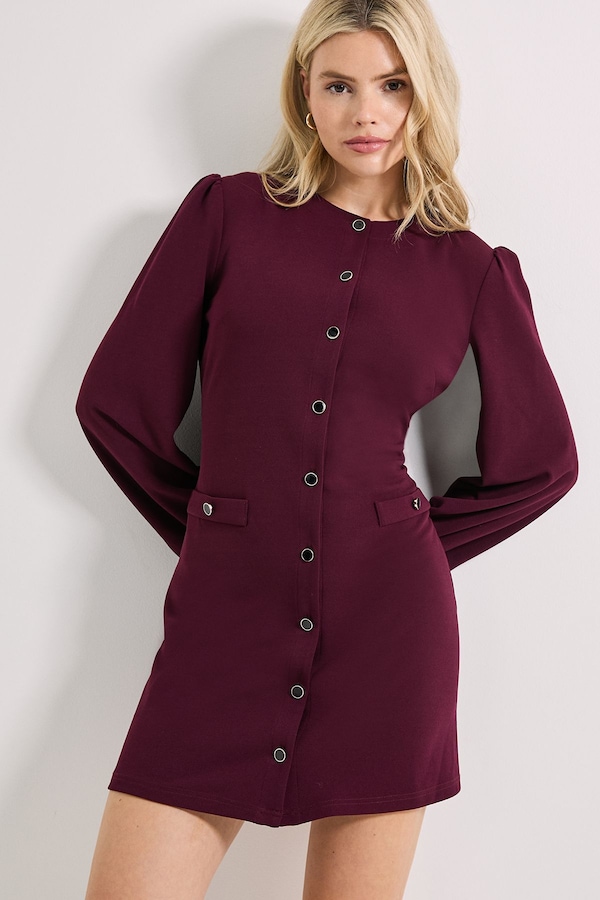 Dorothy Perkins Scuba Crepe Button Detail Mini Dress Berry