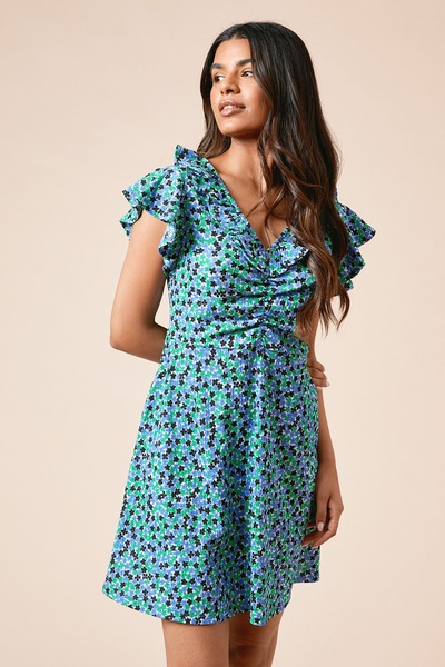 Dorothy Perkins Petite Floral Ruched Front Jersey Mini Dress Floral