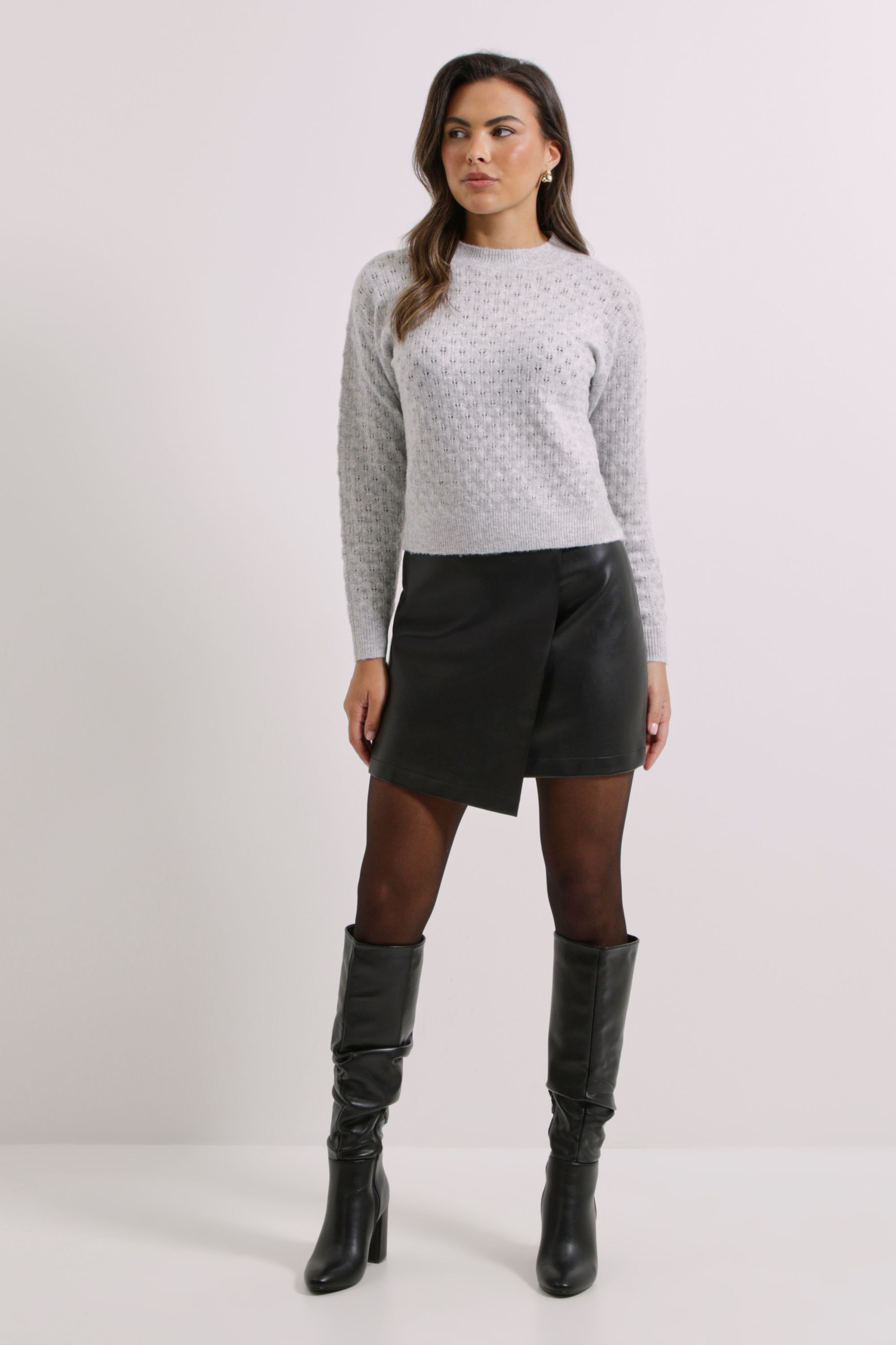 Dorothy Perkins Grey Pointelle Jumper Grey