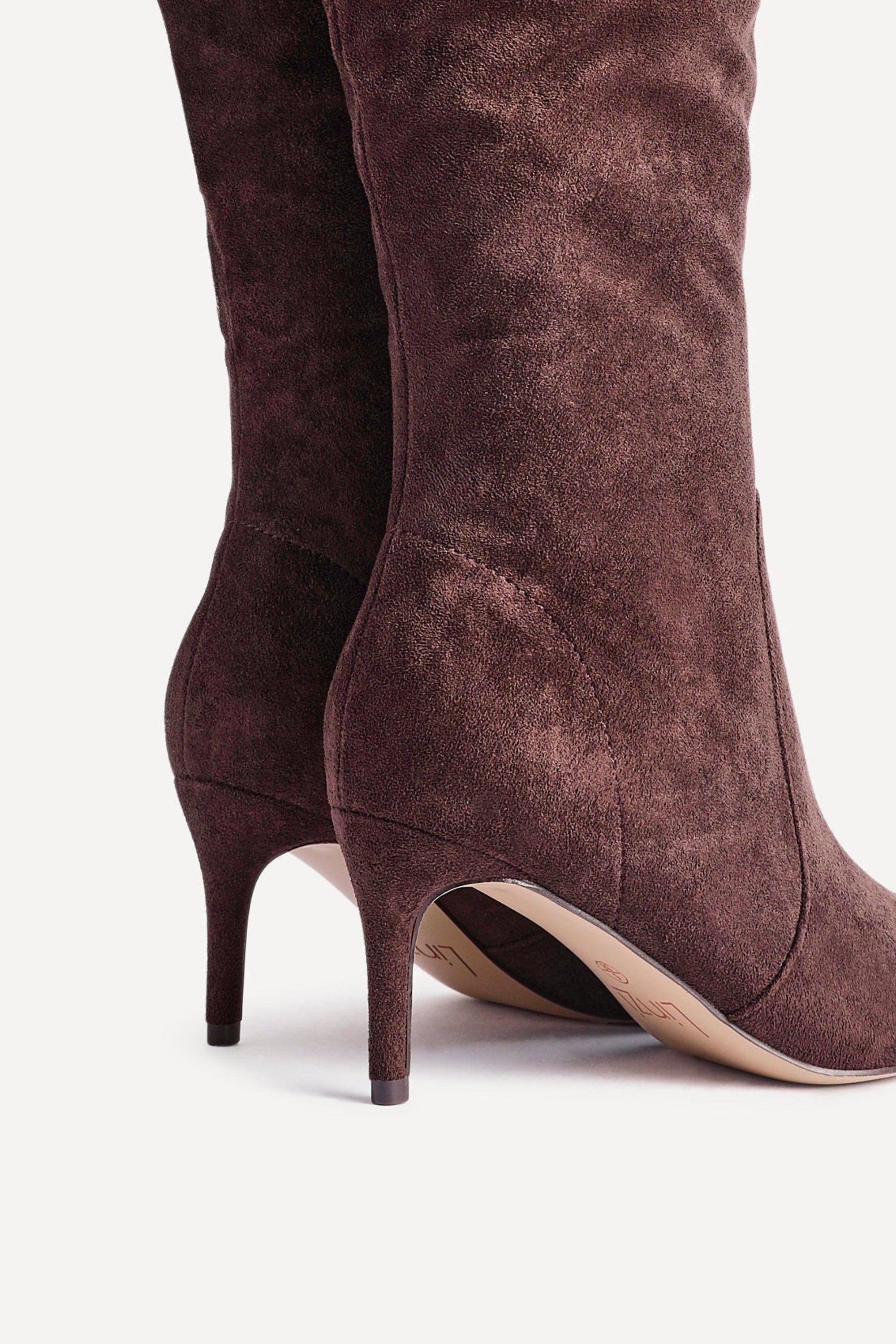 Linzi Ambition Brown Faux Suede Assymetric High Leg Stiletto Boot image 5