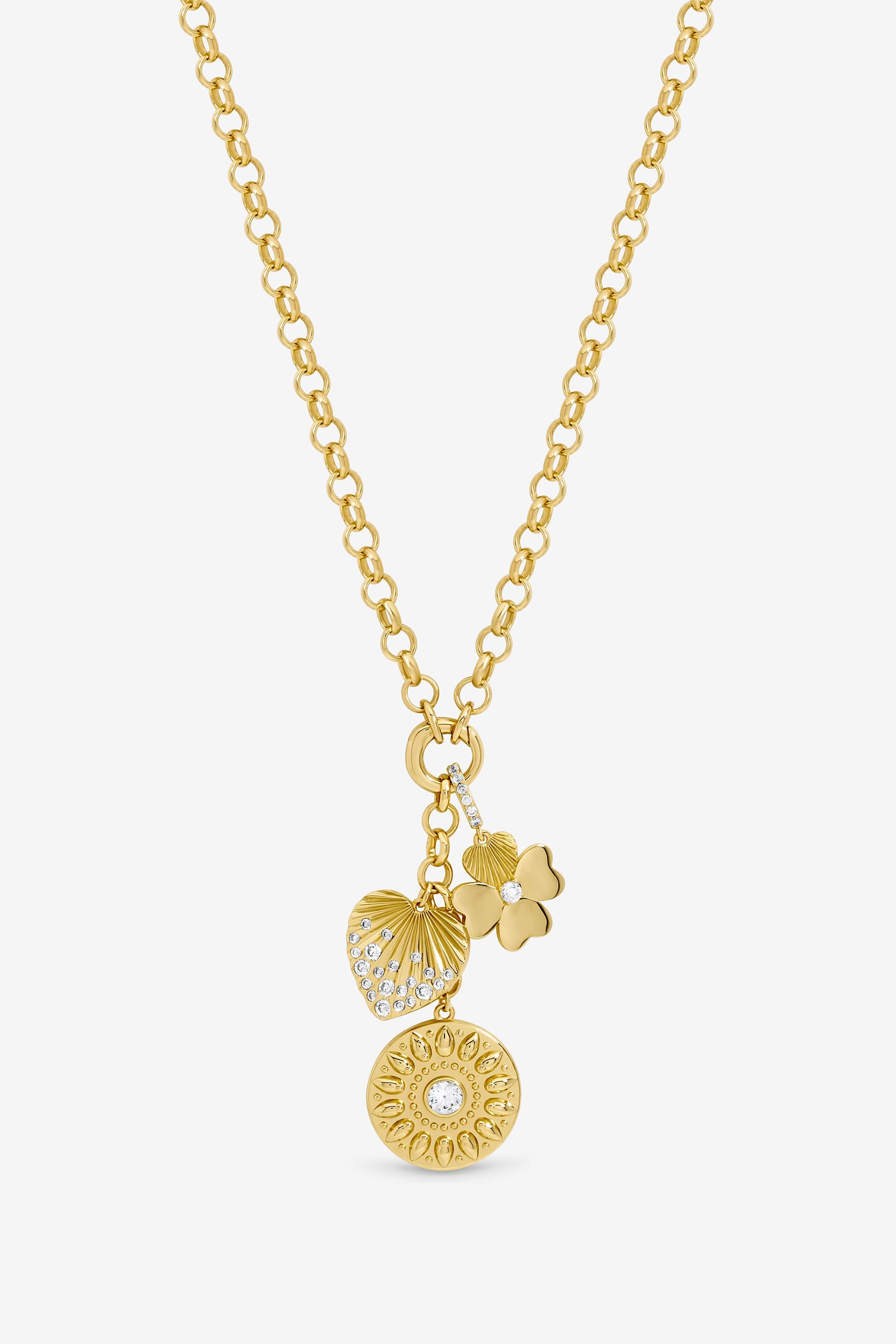 Inicio Gold Plated Multi Charm Necklace - Gift Pouch