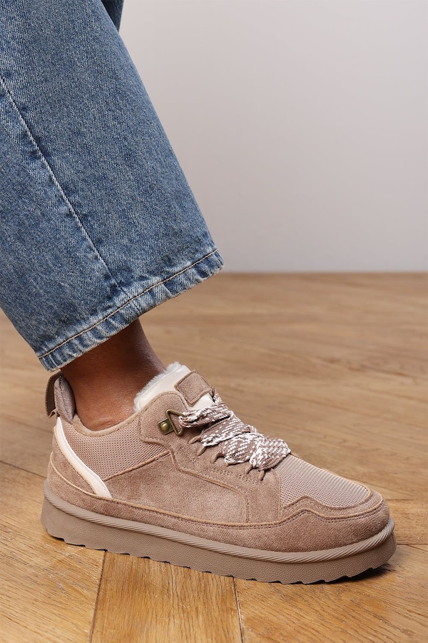 Where's That From 'Darcy' Suede Lace-Up Trainers with Chunky Sole and Mesh Panel