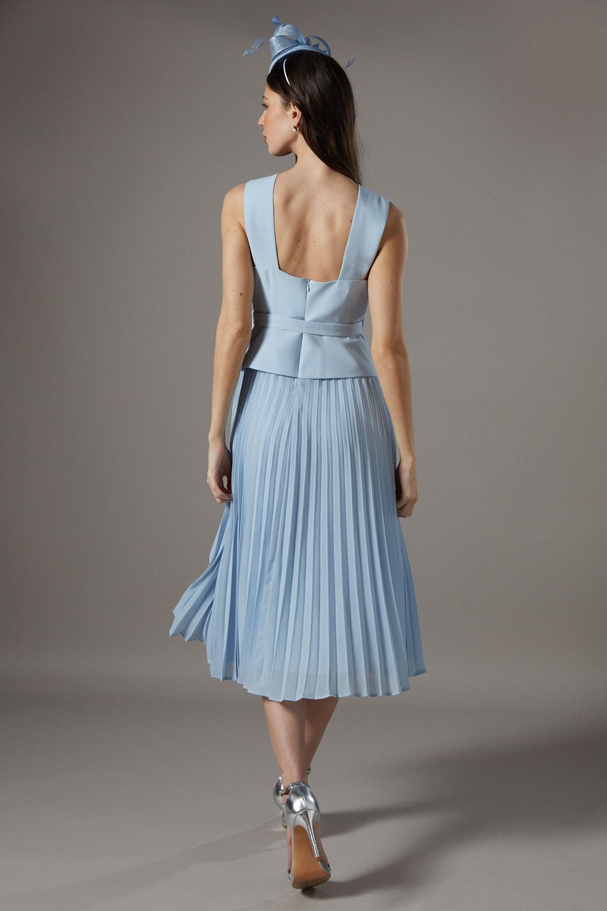 Coast Petite Cross Over Neck Pleated Midi Dress Light Blue image 3