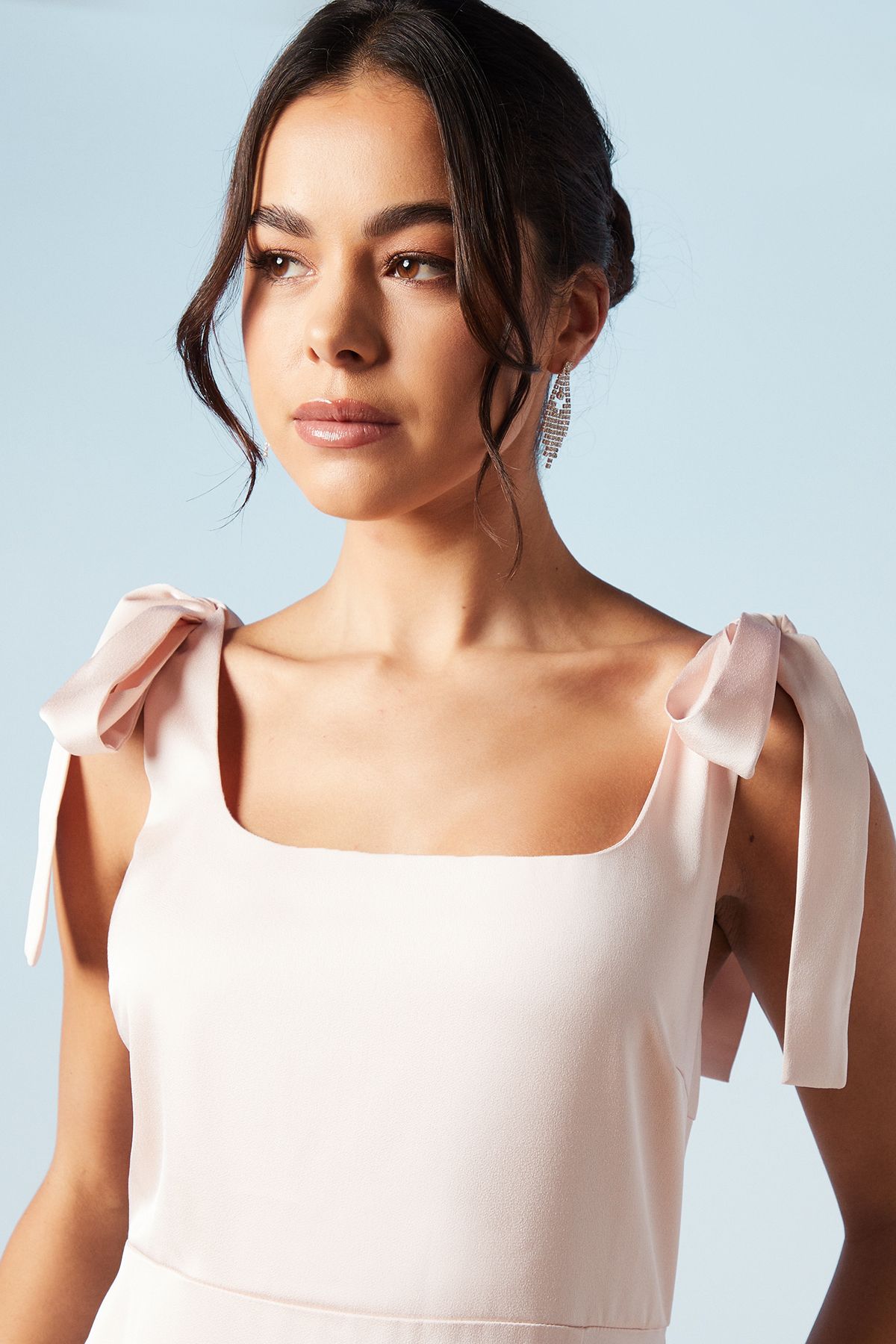 Oasis Satin Tie Shoulder Midi Bridesmaid Dress Blush image 2