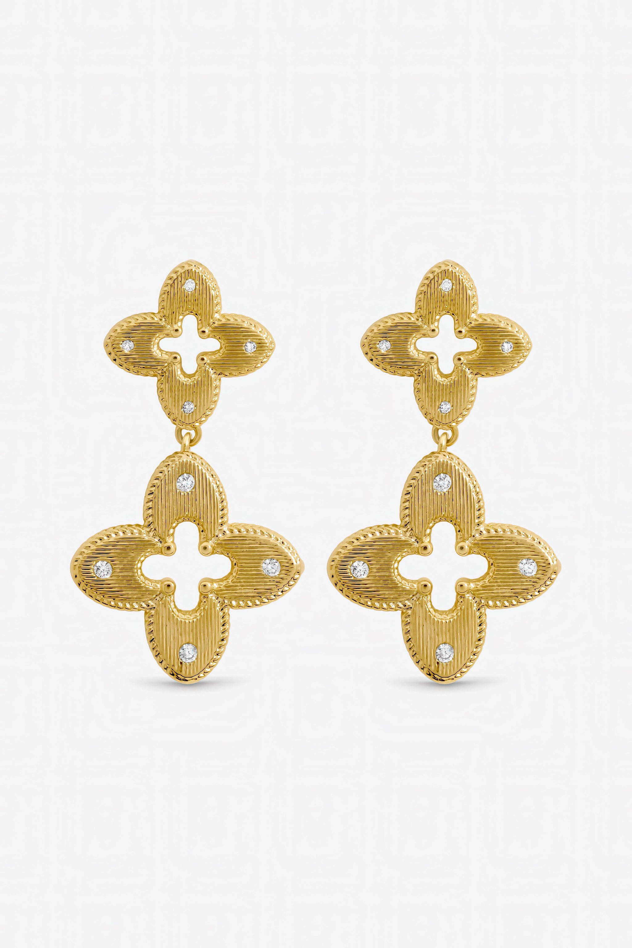 Jon Richard Gold Plated Textured Crystal Clover Earrings image 1