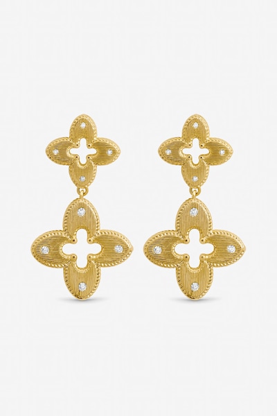 Jon Richard Gold Plated Textured Crystal Clover Earrings