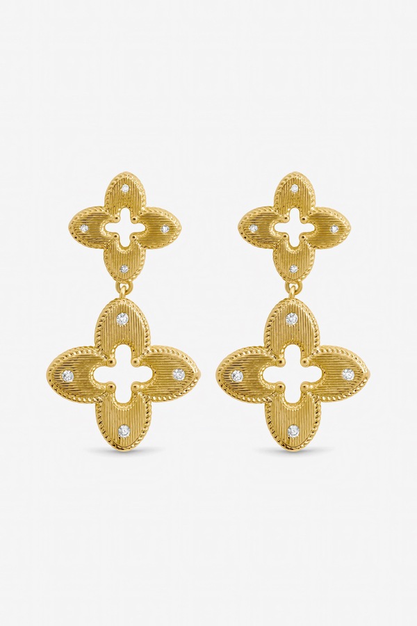 Jon Richard Gold Plated Textured Crystal Clover Earrings