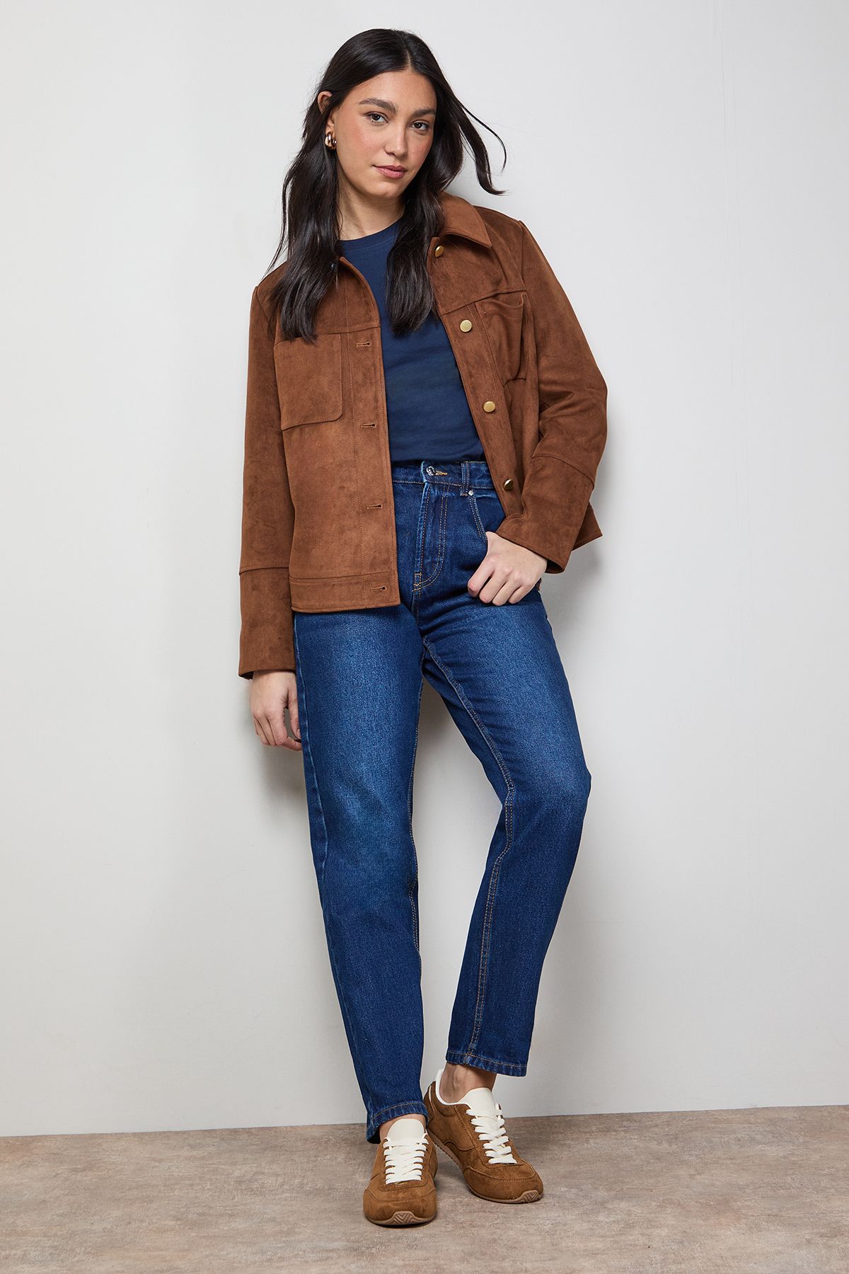 Oasis Jenny Faux Suede Lace Up Trainers Beige image 2