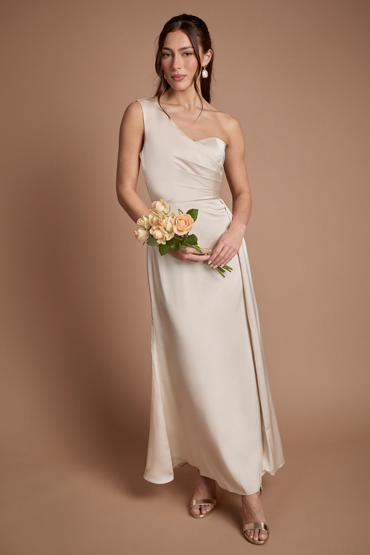 Coast One Shoulder Wrap Bodice Maxi Bridesmaid Dress Champagne