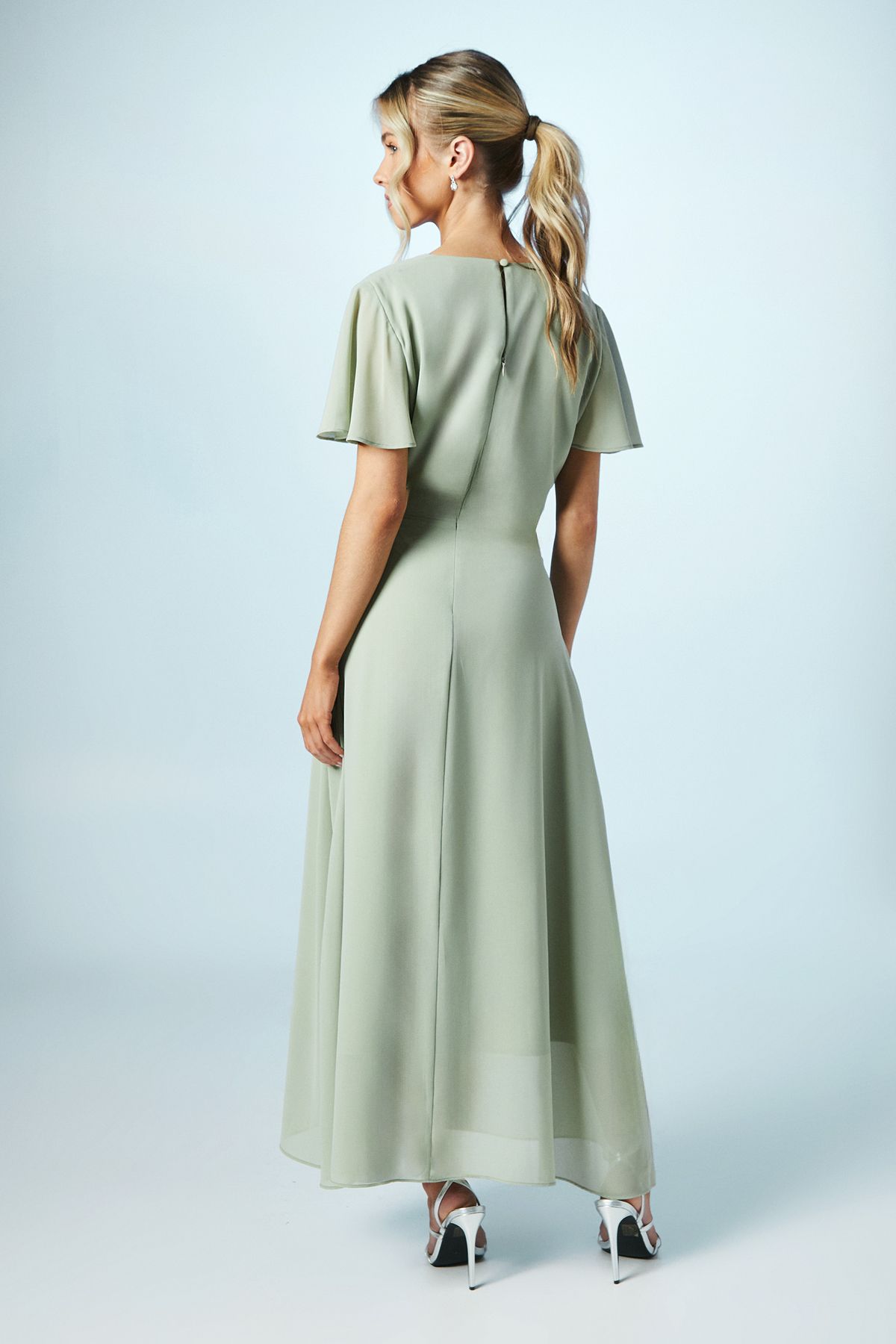 Coast Teen Georgette Waterfall Wrap Bridesmaid Dress Sage image 4