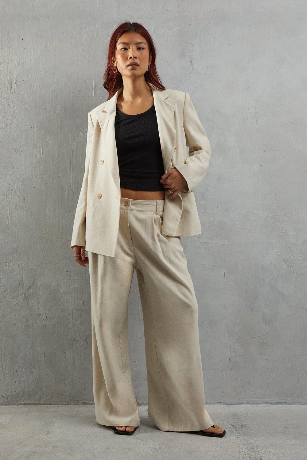 Warehouse Linen High Waist Wide Leg Trouser Natural image 1