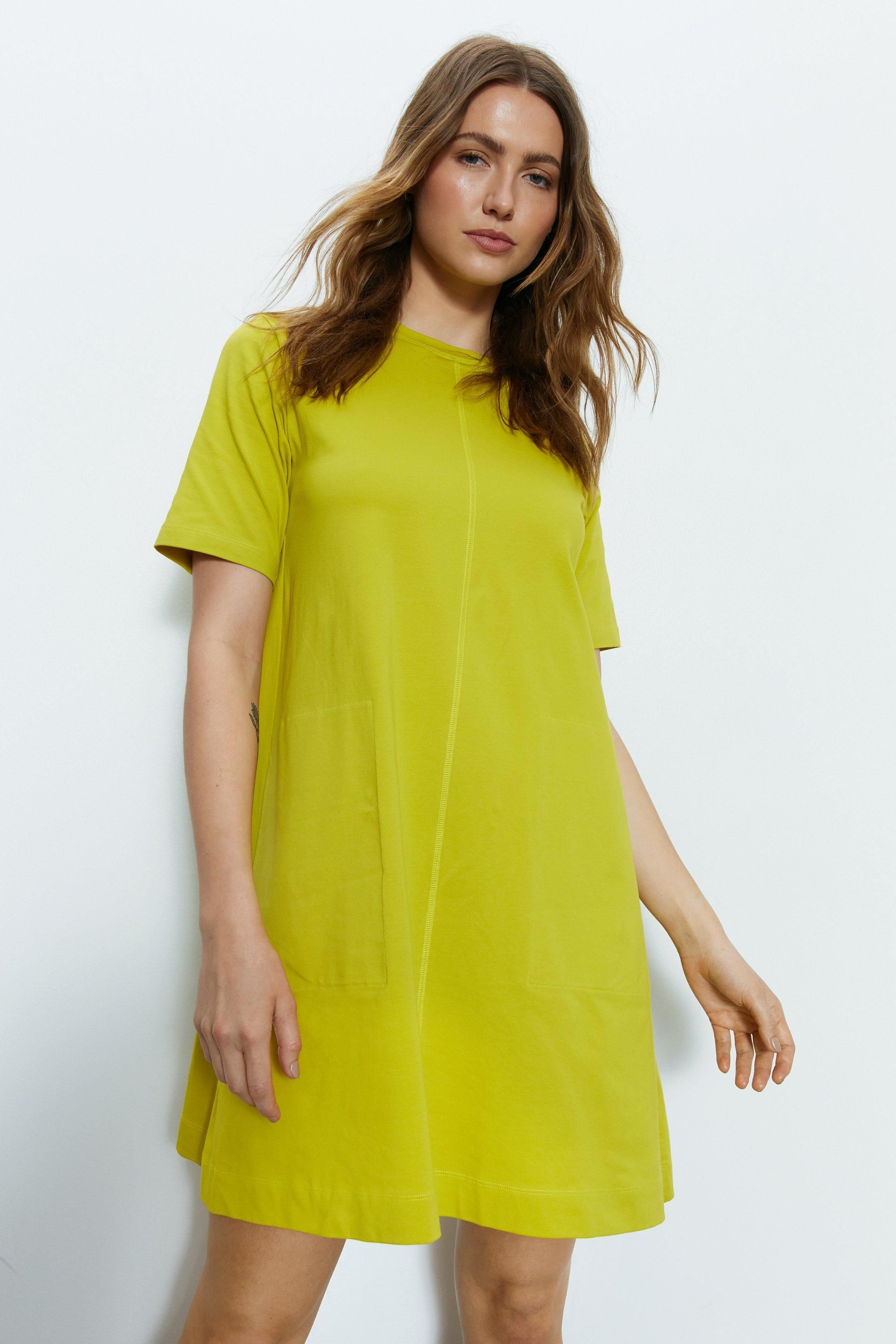 Warehouse Clean Cotton Trapeze Mini Dress Lime image 2